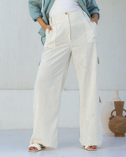 Beige Cargo linen pants