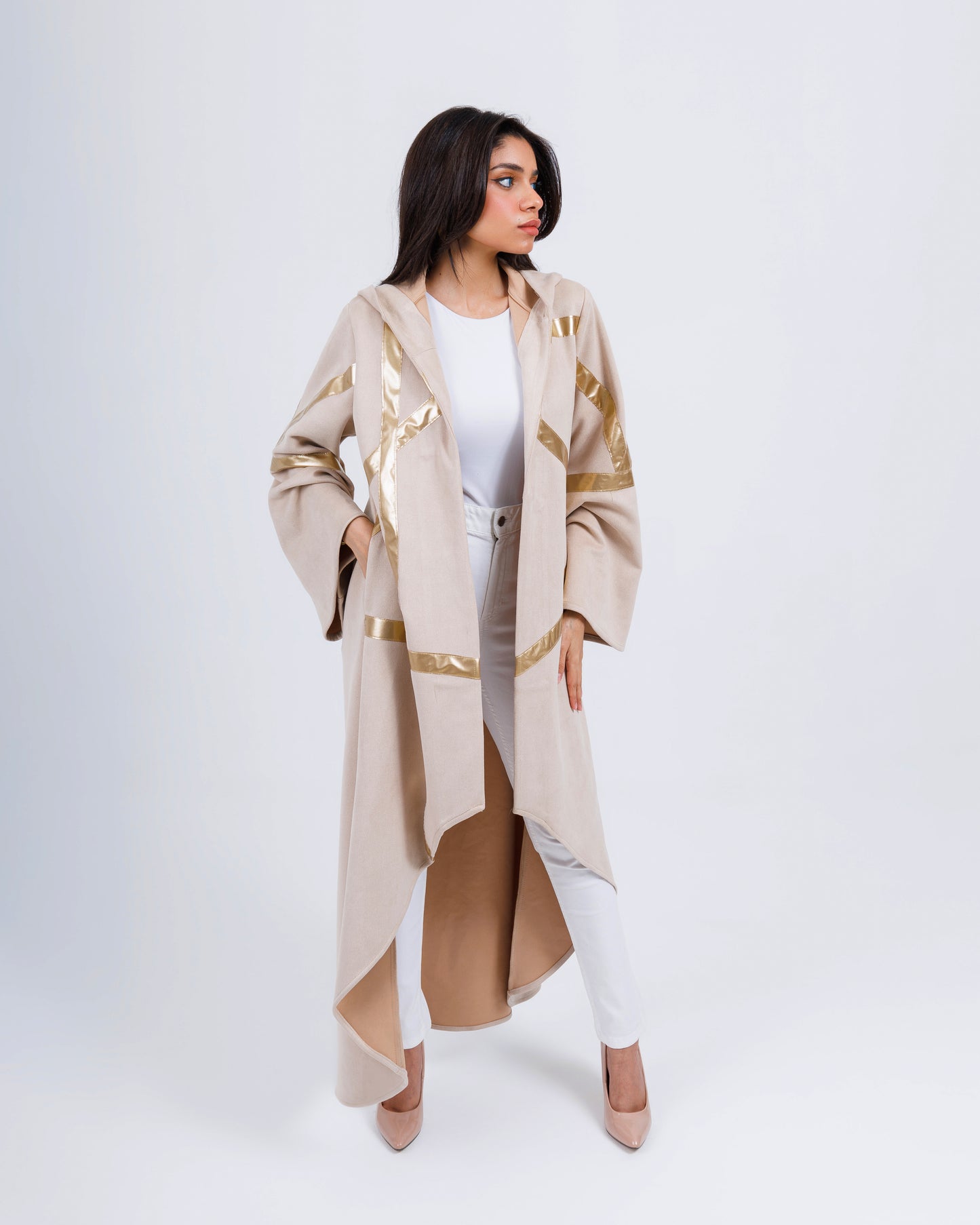 Hooded suede kaftan