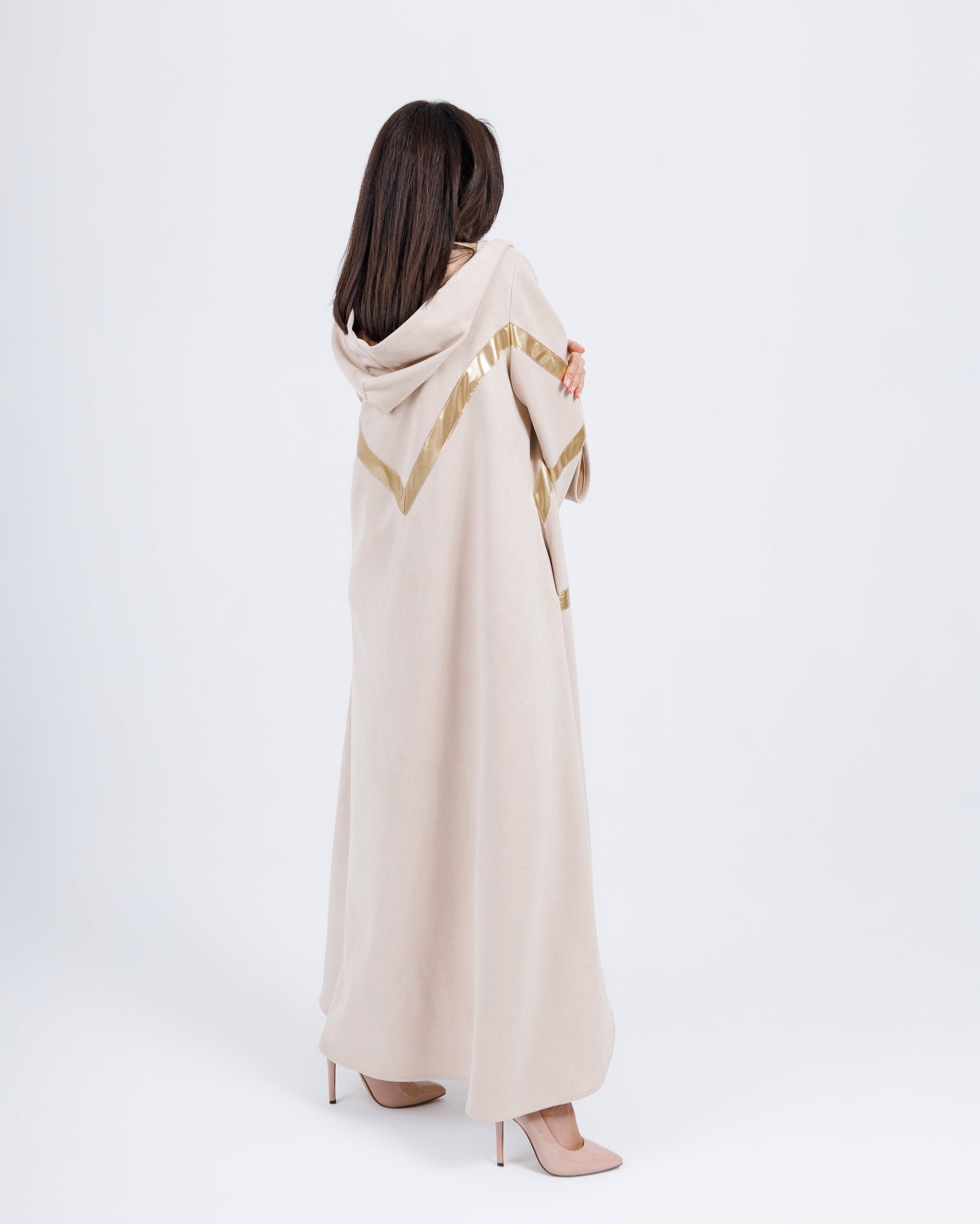 Hooded suede kaftan