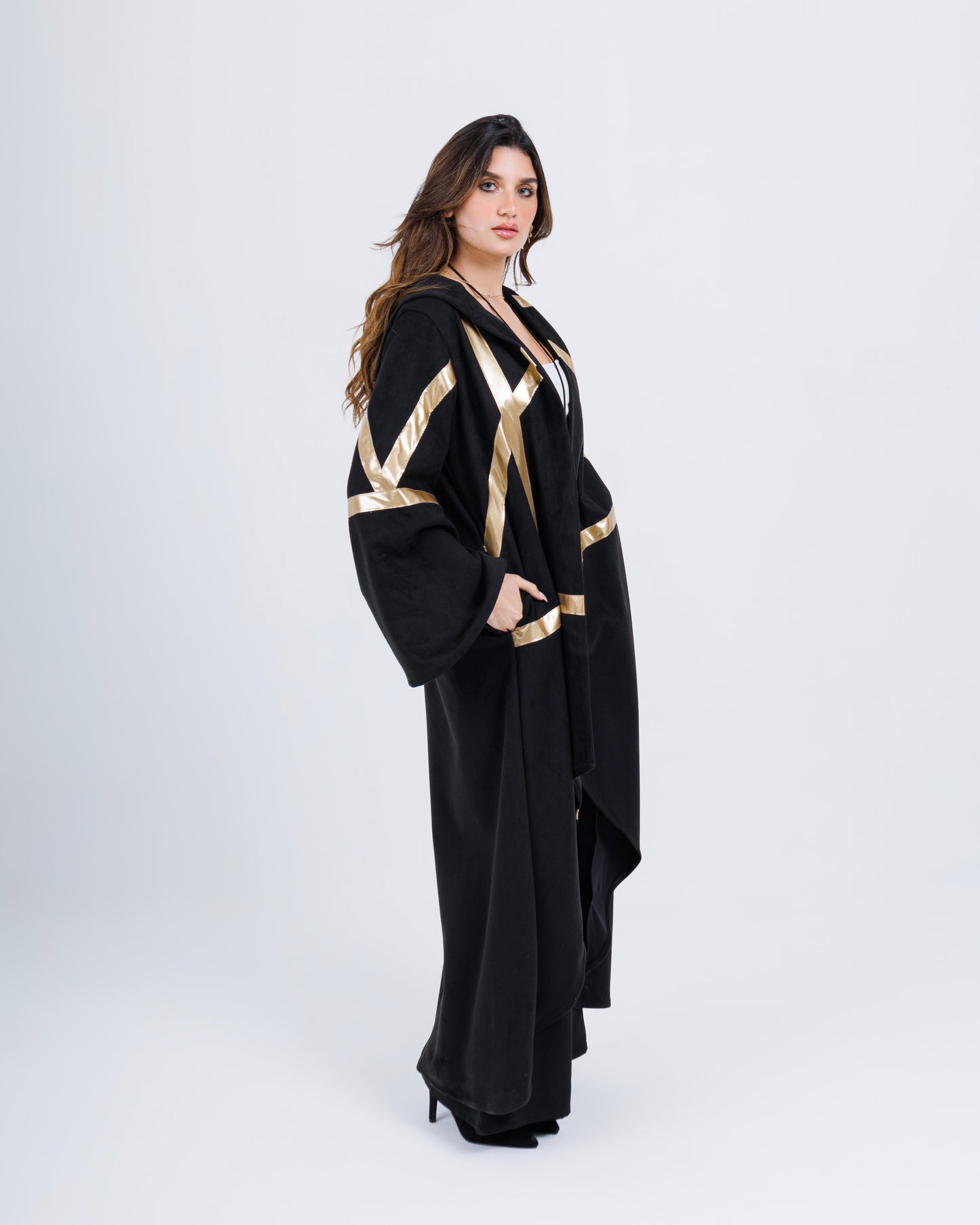 Hooded suede kaftan