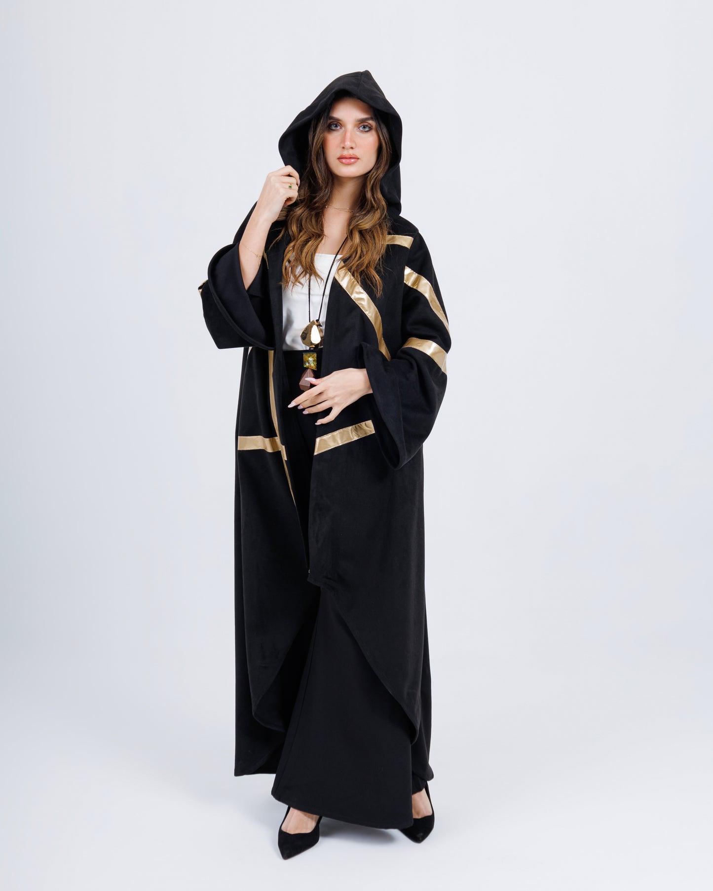 Hooded suede kaftan