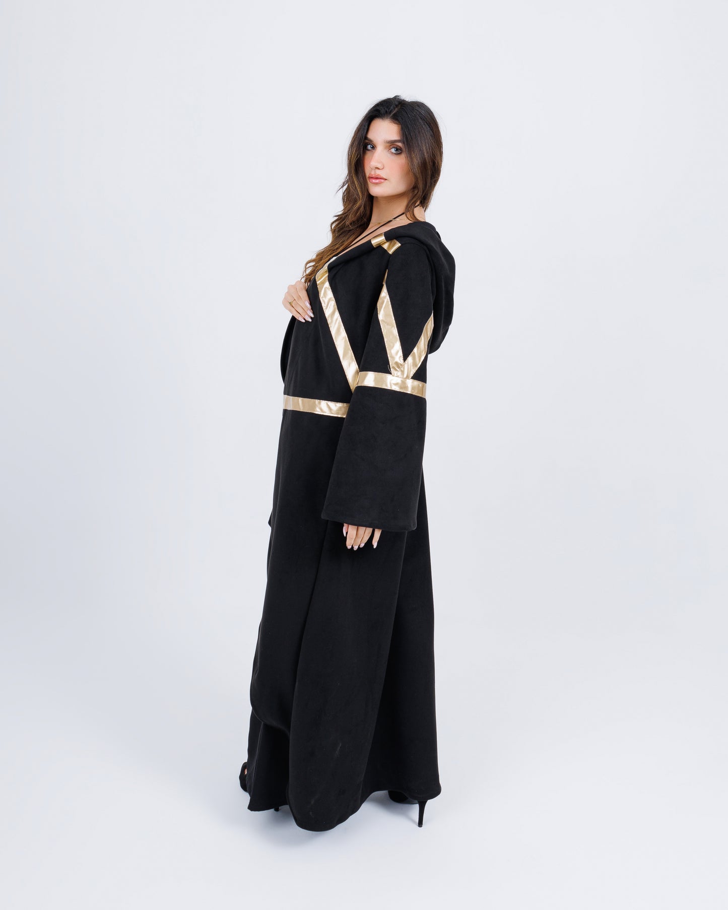 Hooded suede kaftan