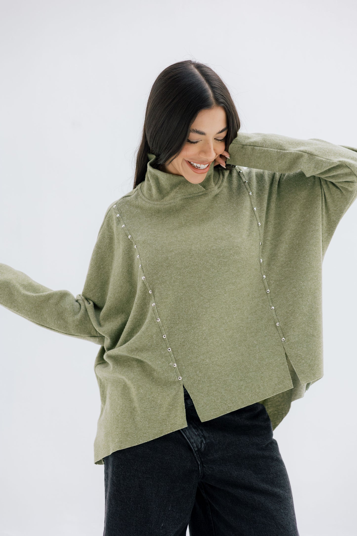 Studded knit top - pistachio