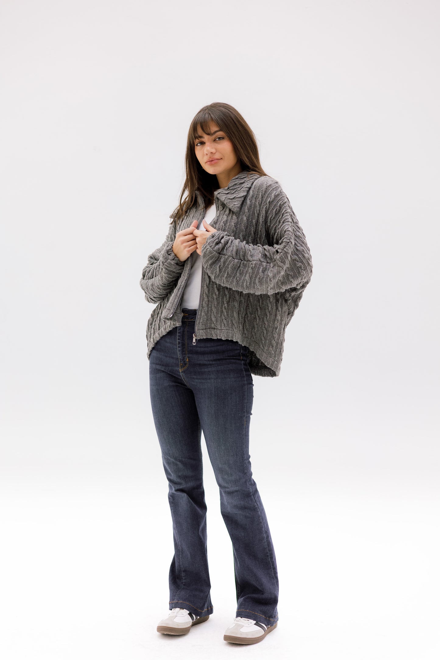Loom Knit Zip Sweater