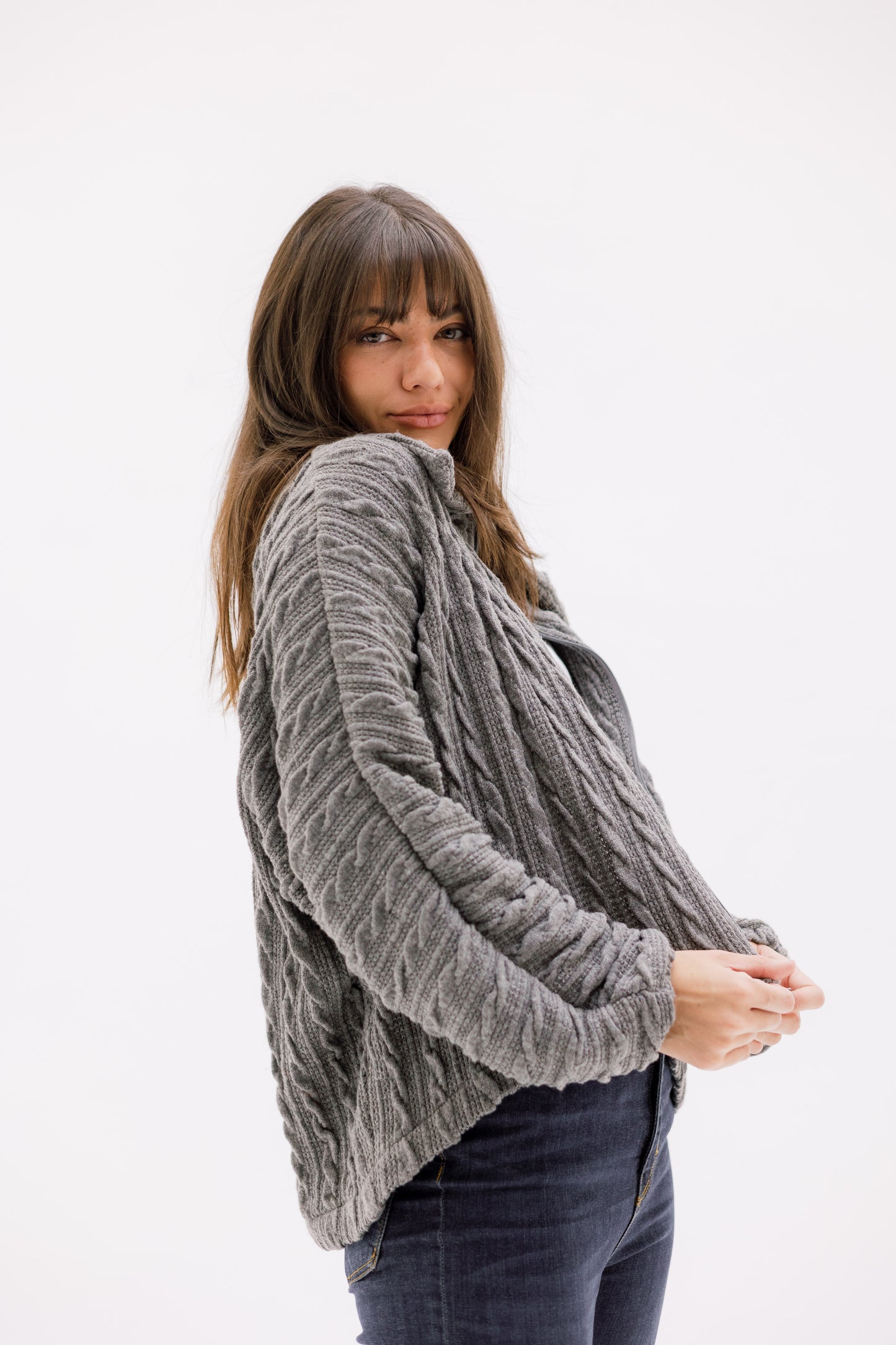 Loom Knit Zip Sweater