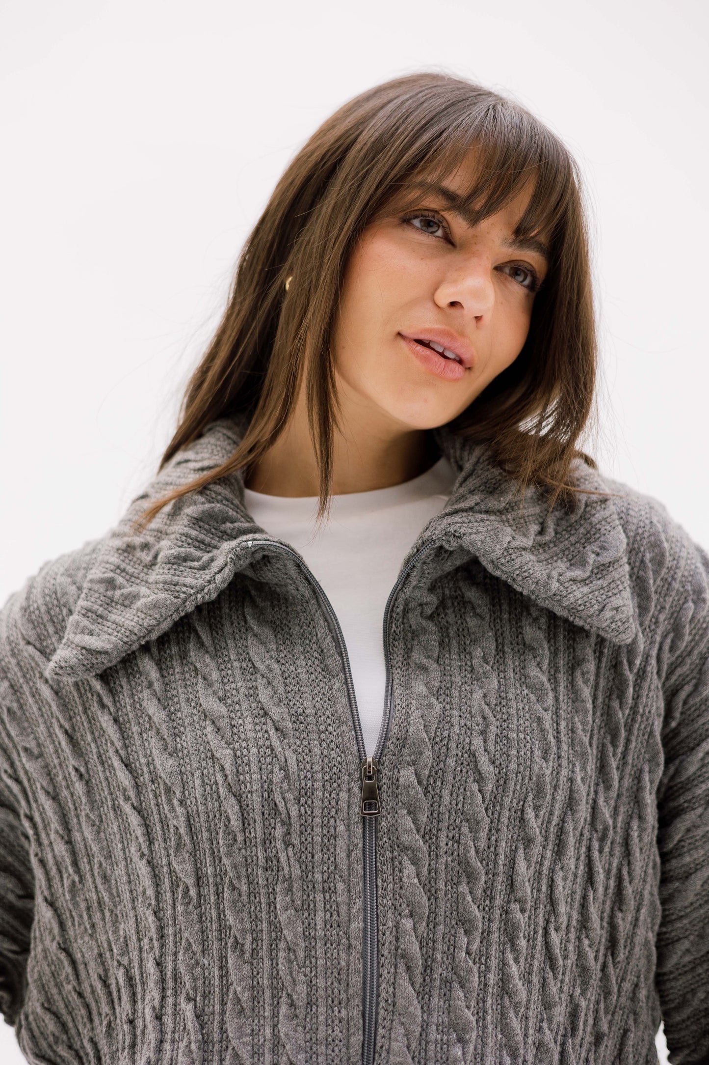 Loom Knit Zip Sweater