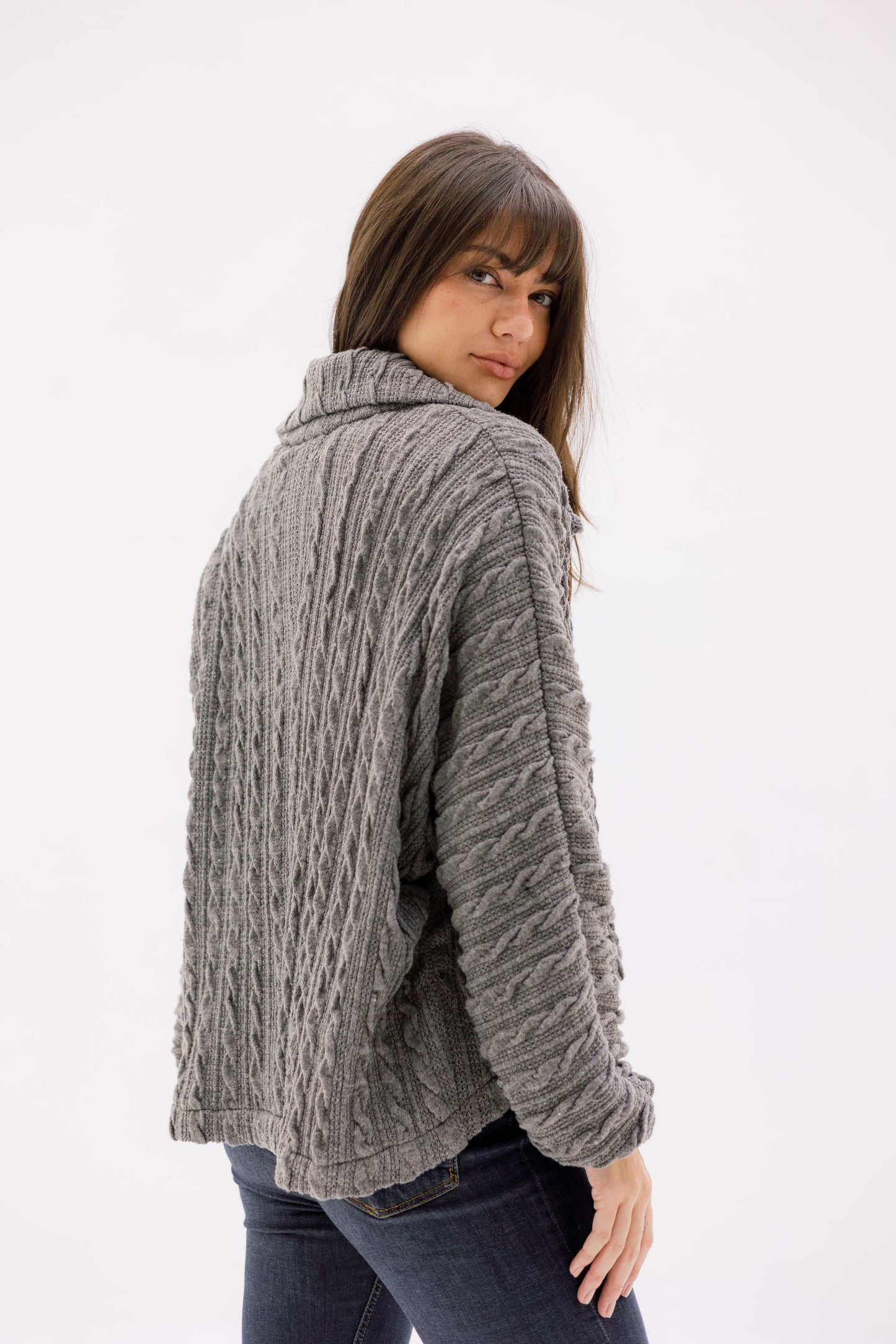 Loom Knit Zip Sweater