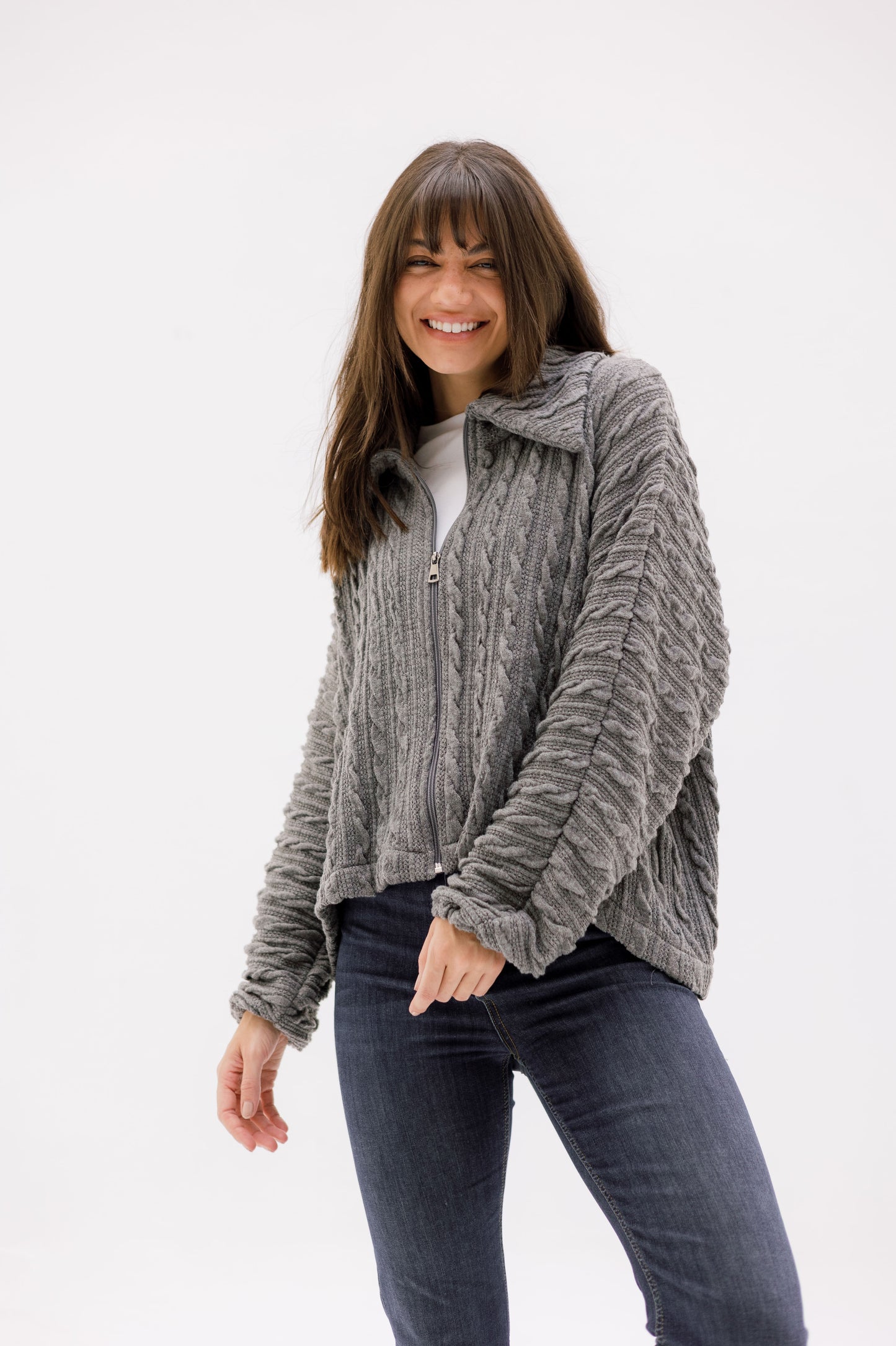 Loom Knit Zip Sweater