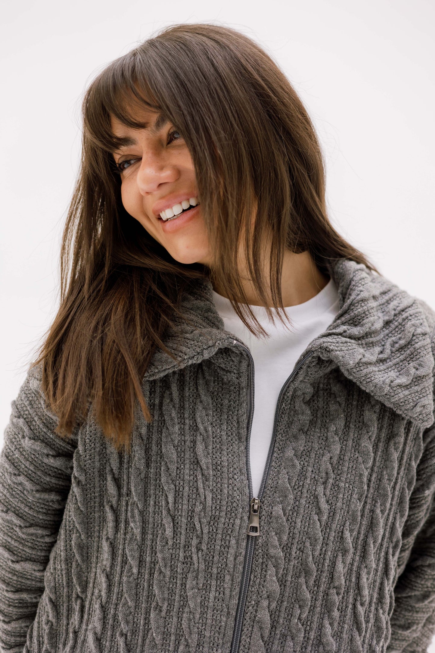 Loom Knit Zip Sweater