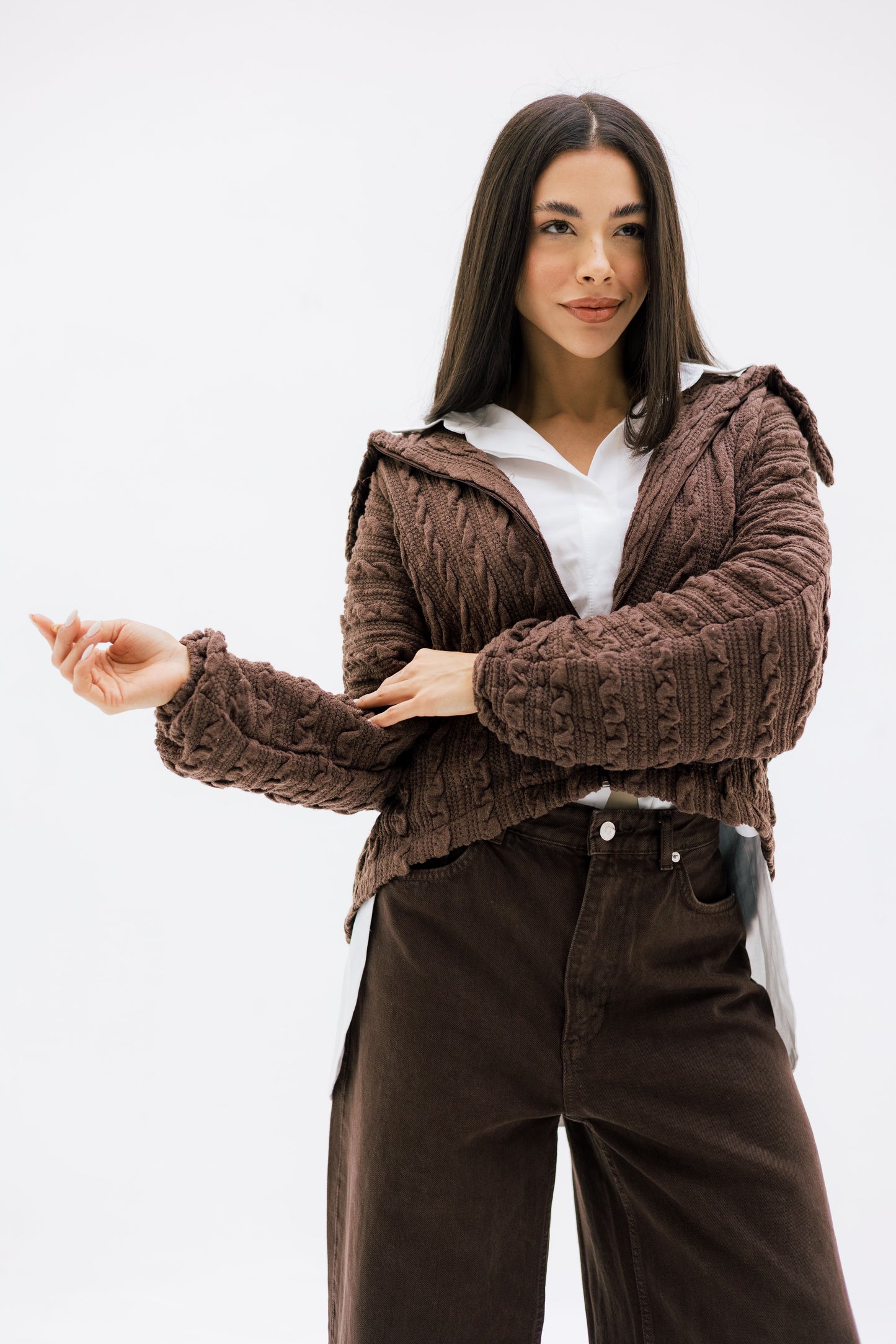 Loom Knit Zip Sweater