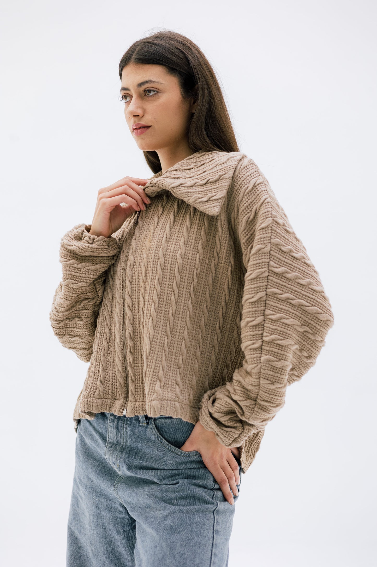 Loom Knit Zip Sweater