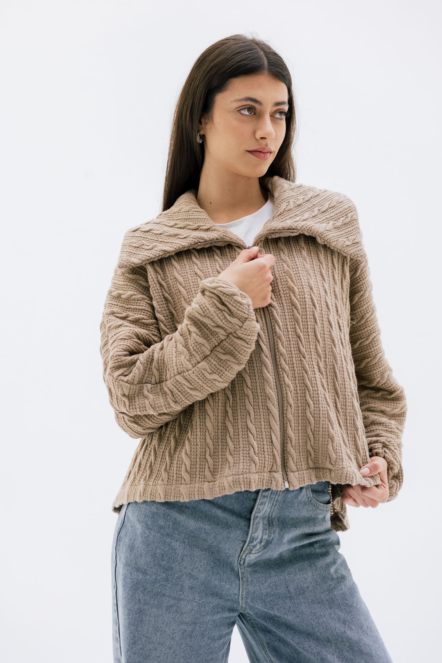 Loom Knit Zip Sweater