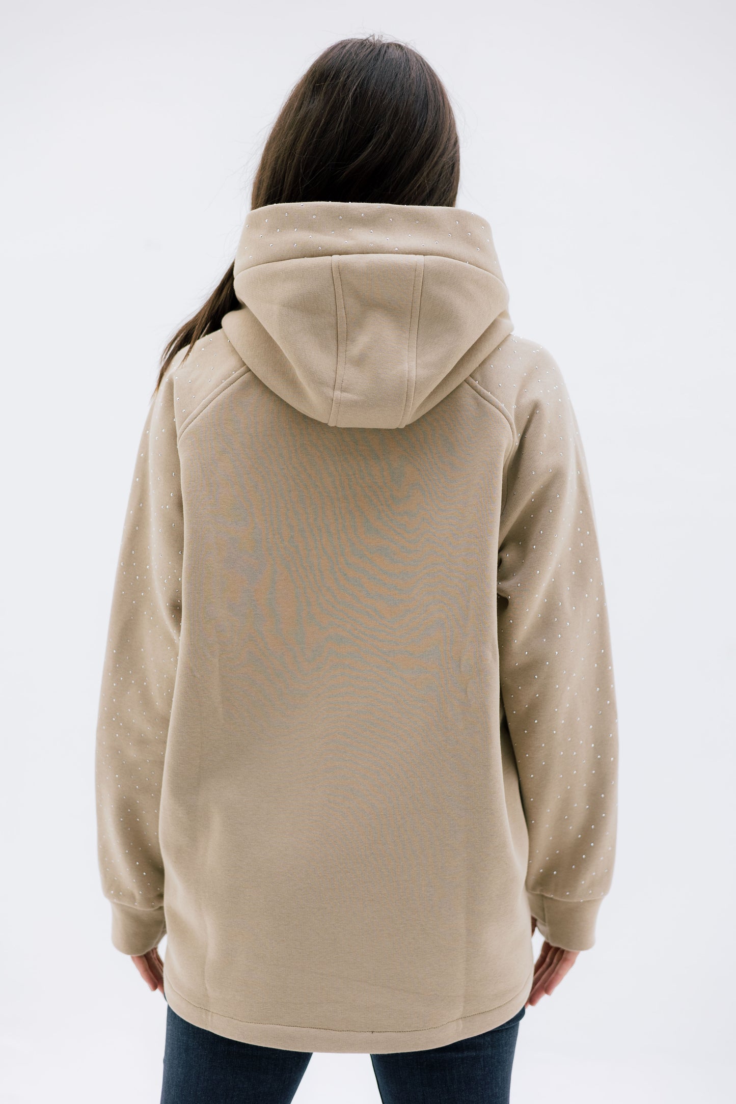 Rhinestone Whisper Hoodie - beige
