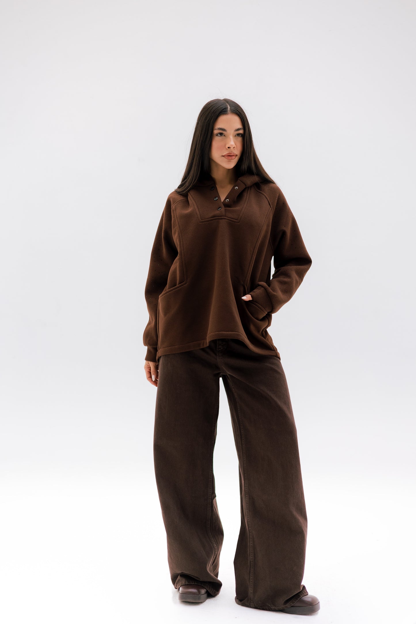 Rhinestone Whisper Hoodie - brown