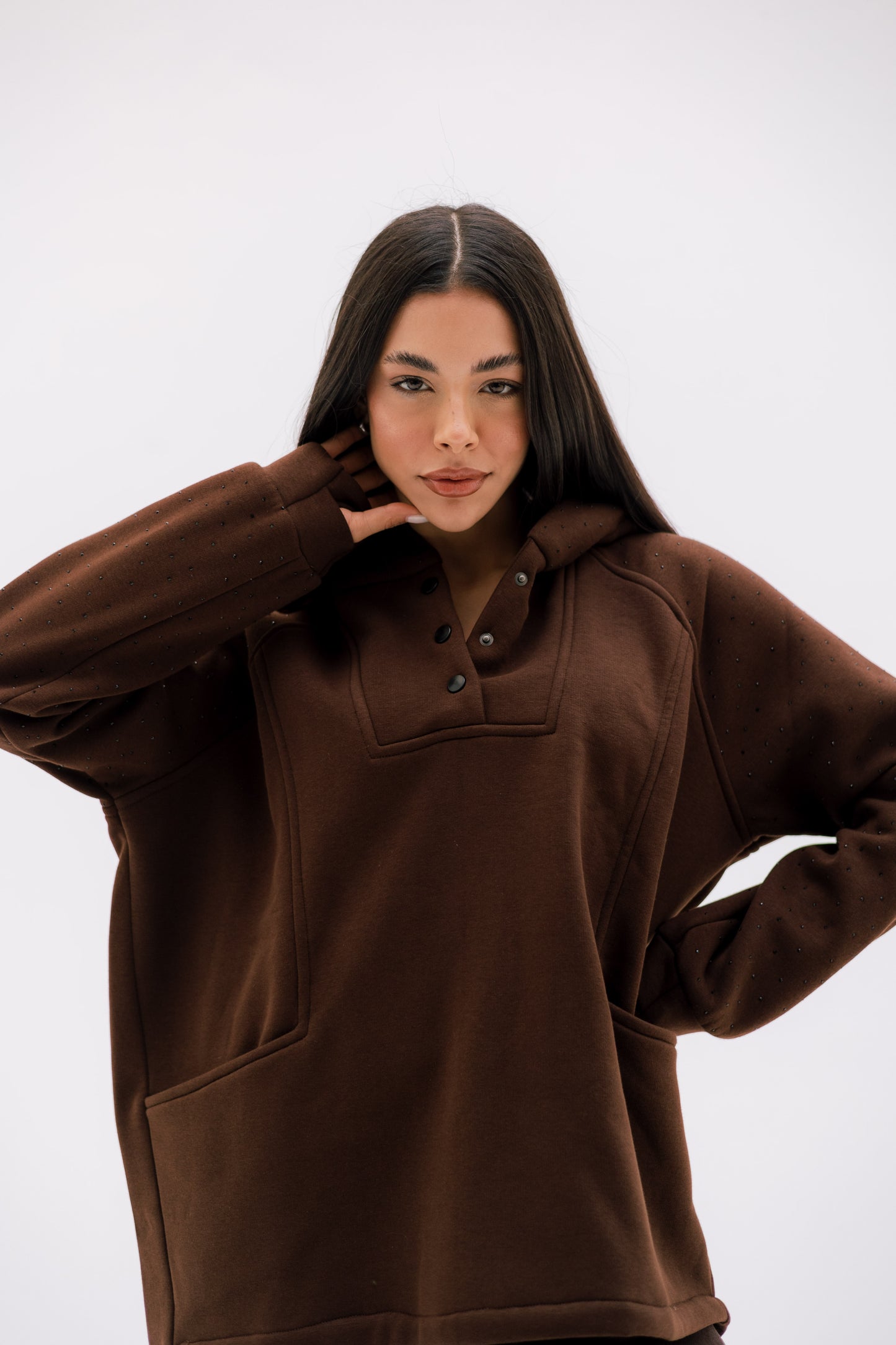 Rhinestone Whisper Hoodie - brown