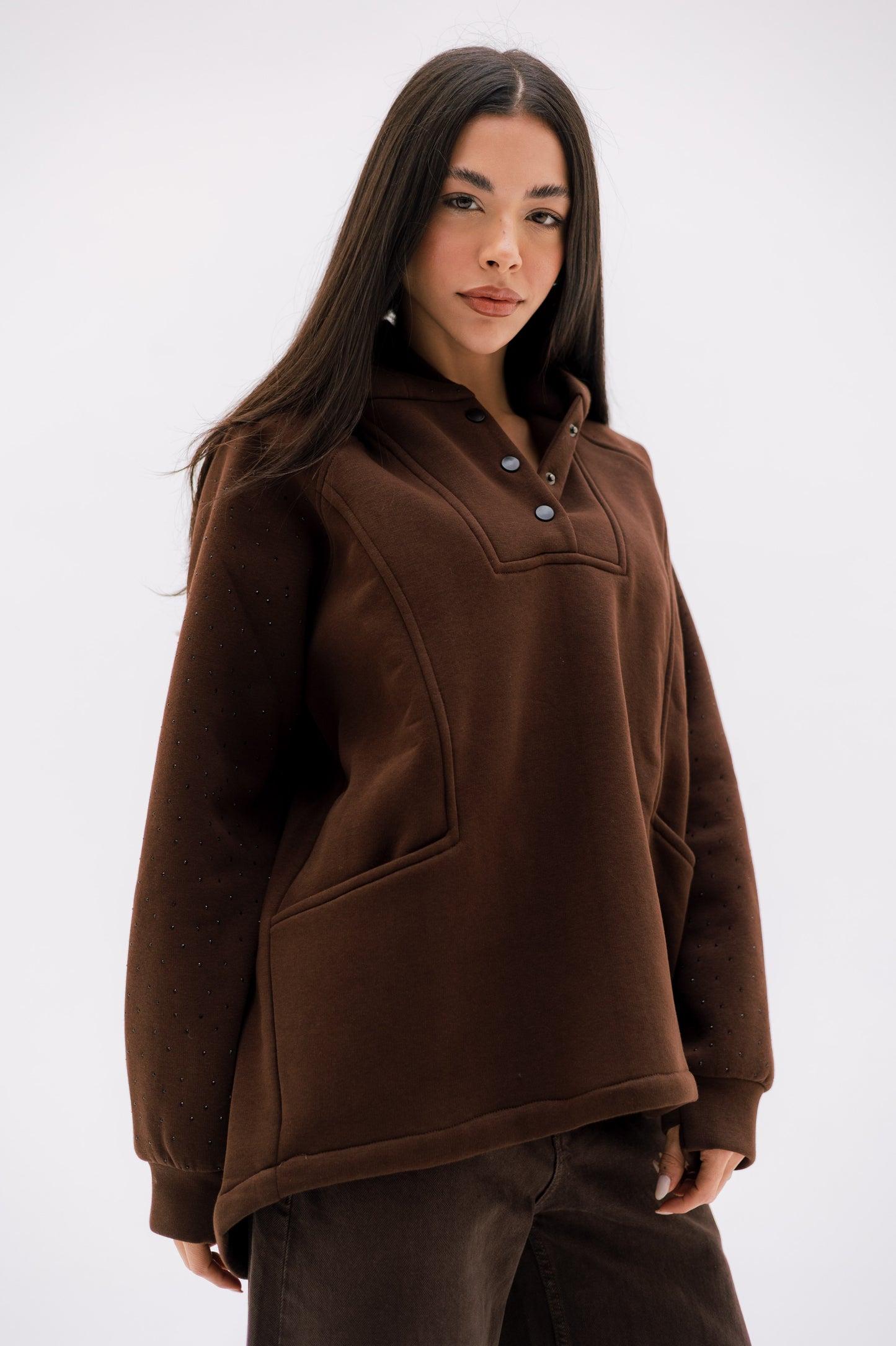 Rhinestone Whisper Hoodie - brown