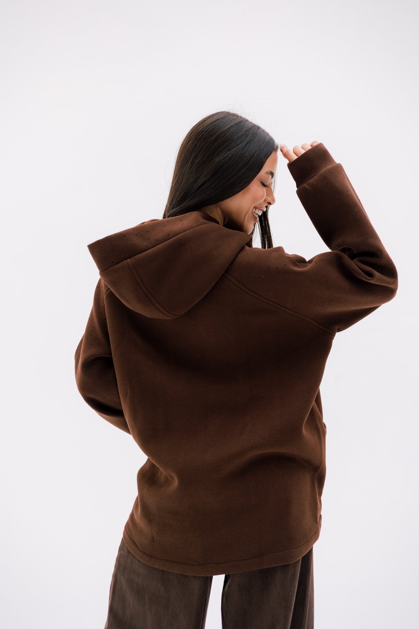 Rhinestone Whisper Hoodie - brown