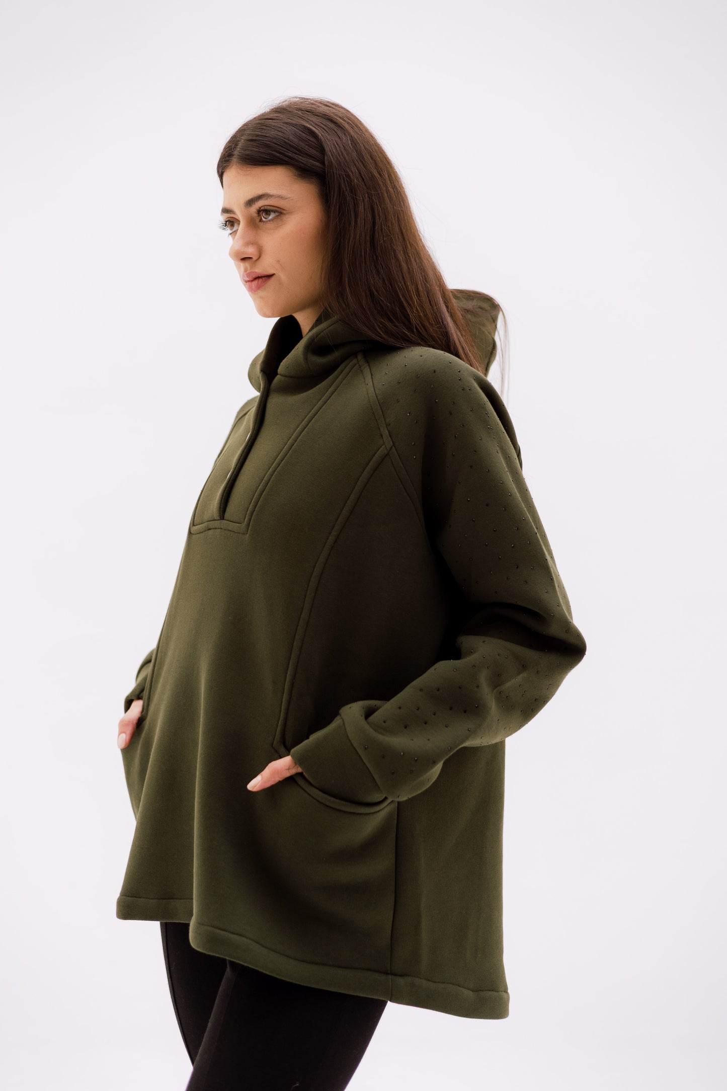 Rhinestone Whisper Hoodie - olive