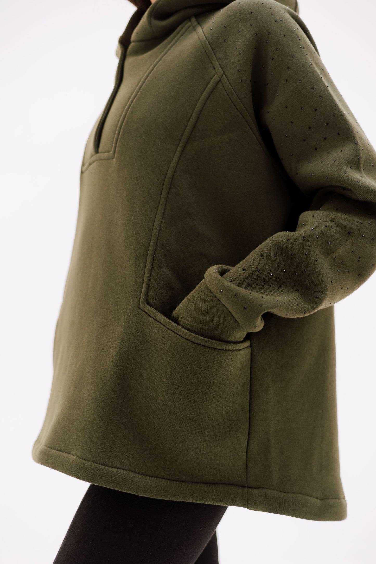 Rhinestone Whisper Hoodie - olive