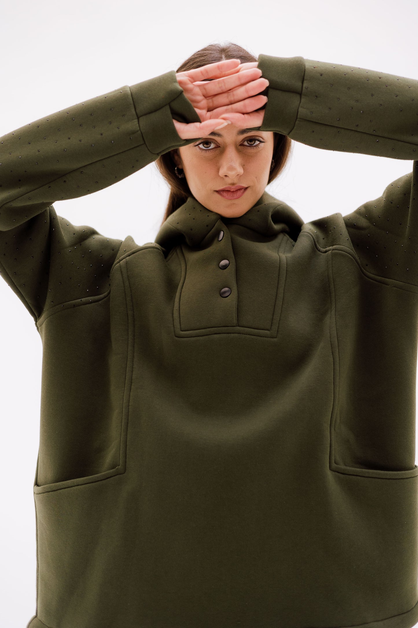 Rhinestone Whisper Hoodie - olive