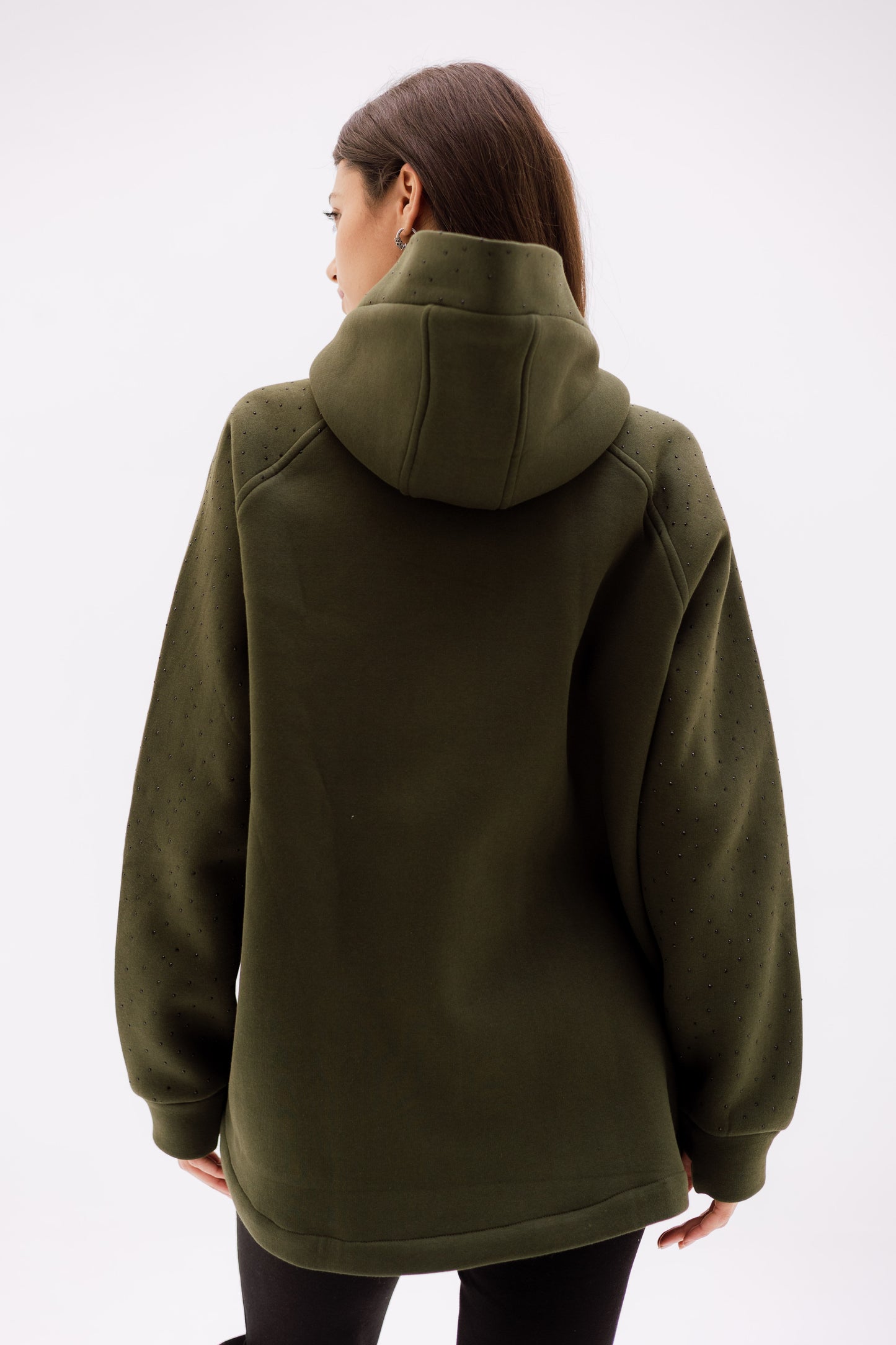 Rhinestone Whisper Hoodie - olive