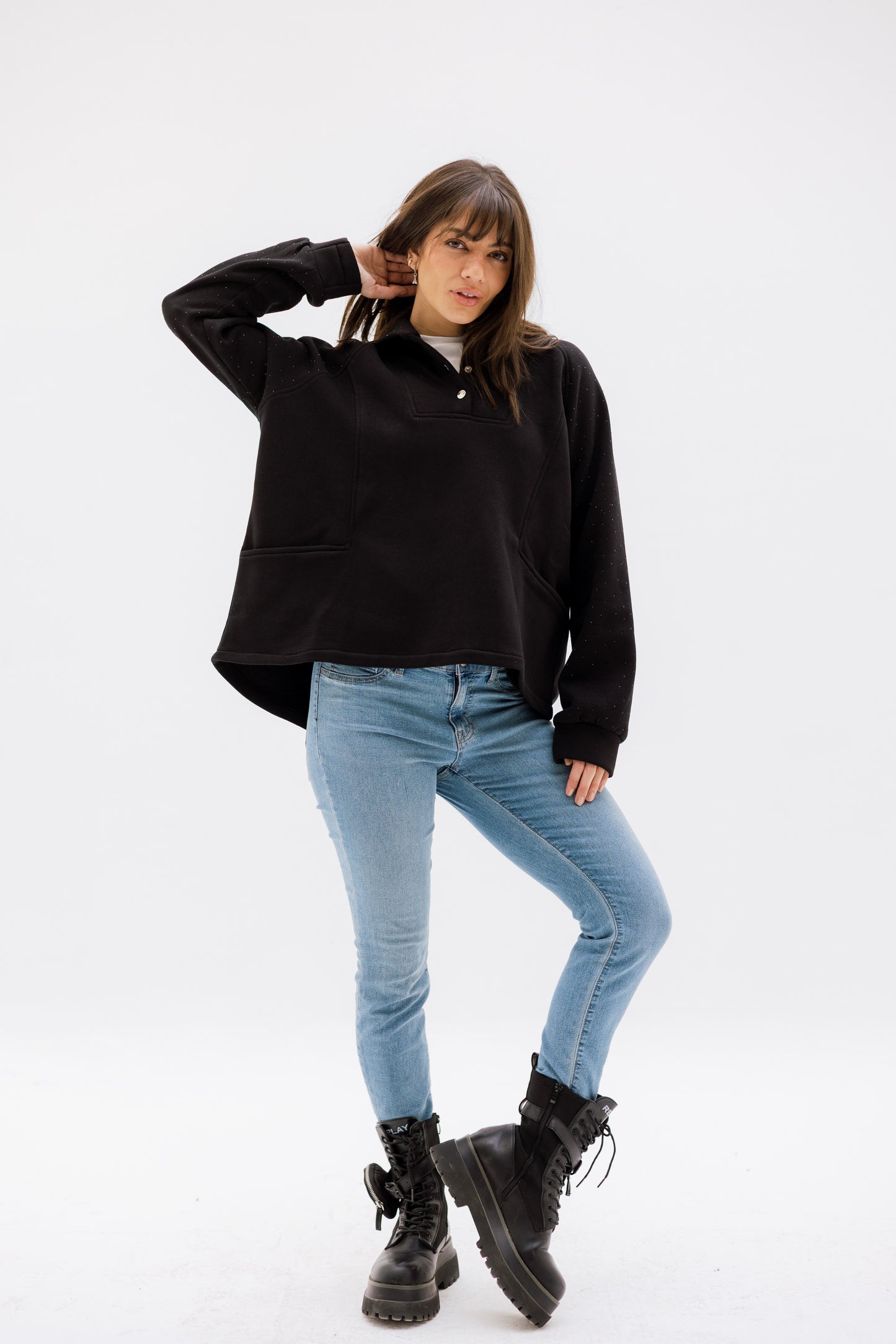 Rhinestone Whisper Hoodie - black