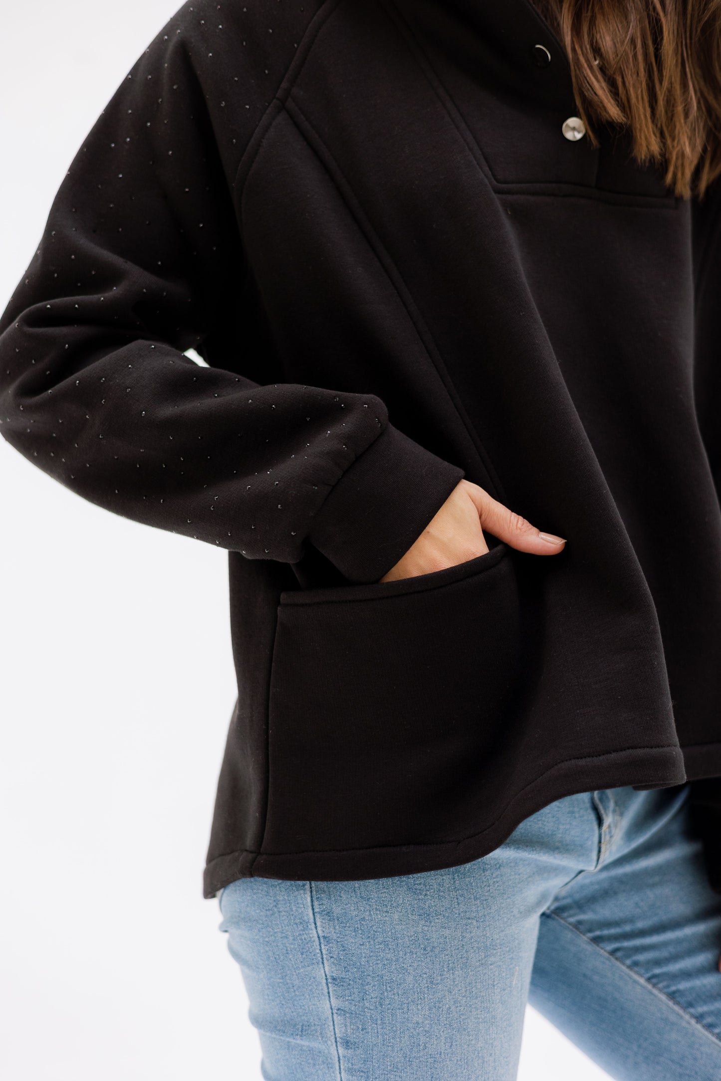 Rhinestone Whisper Hoodie - black