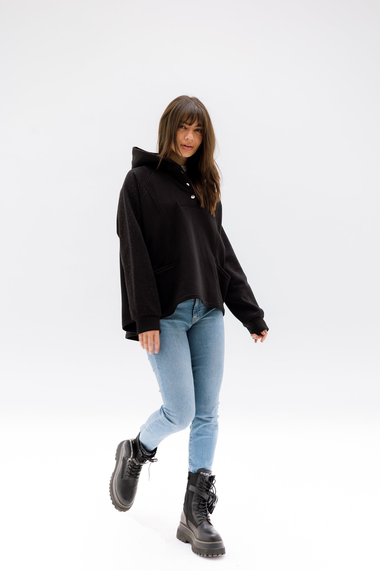 Rhinestone Whisper Hoodie - black