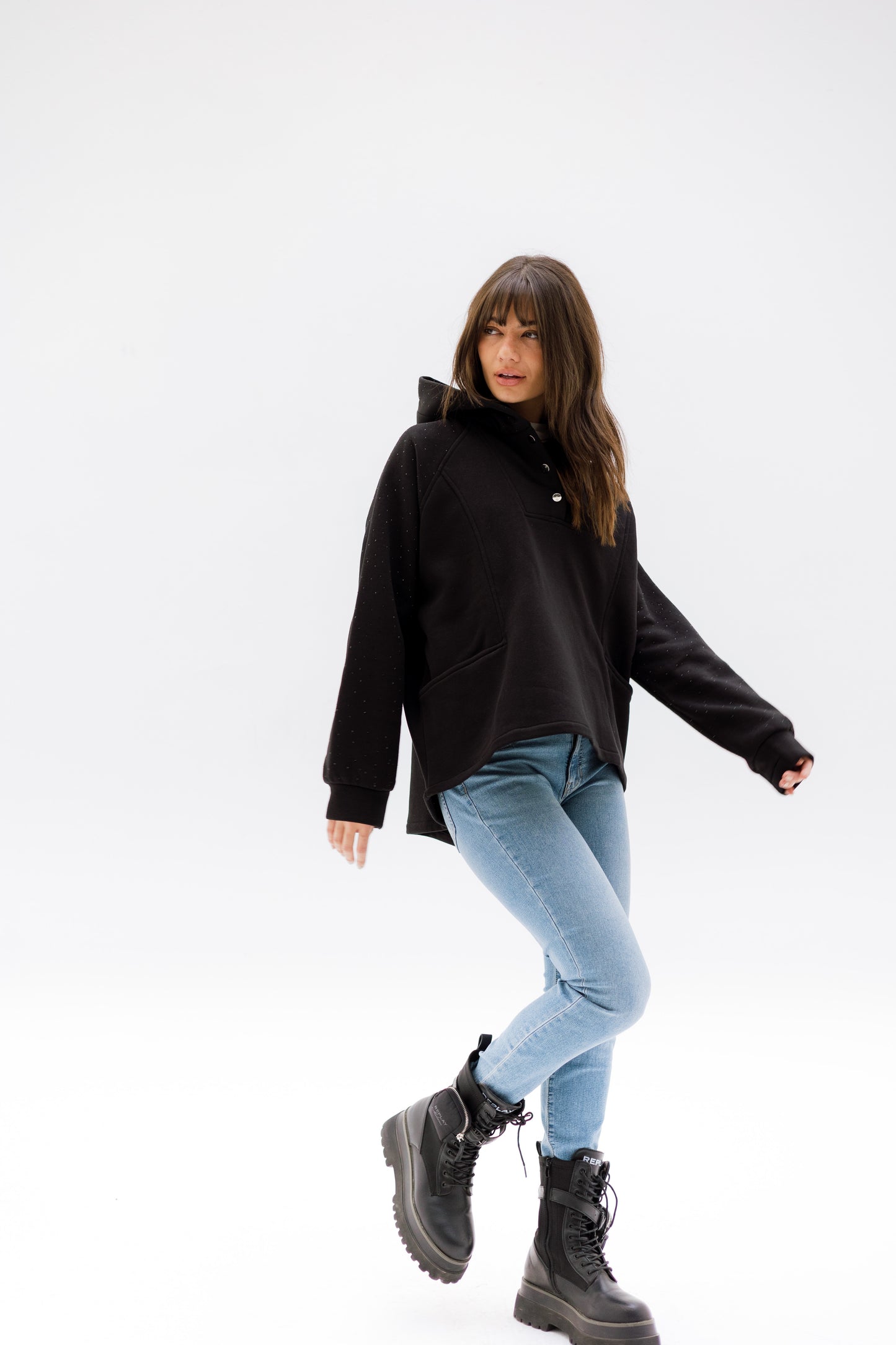 Rhinestone Whisper Hoodie - black