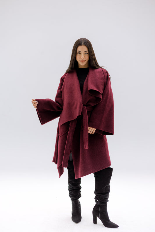 THE VELA WRAP COAT - BURGUNDY