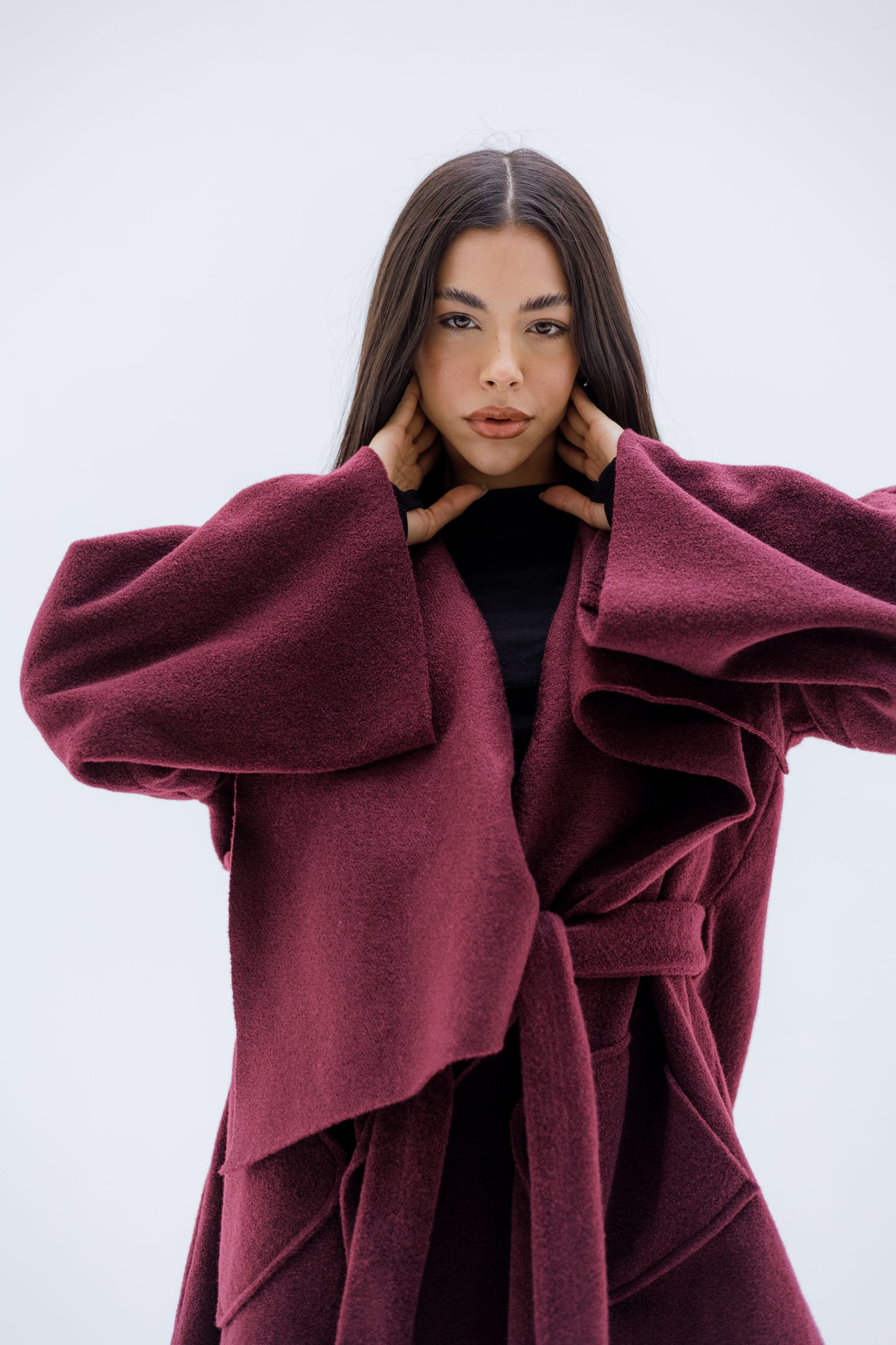 THE VELA WRAP COAT - BURGUNDY