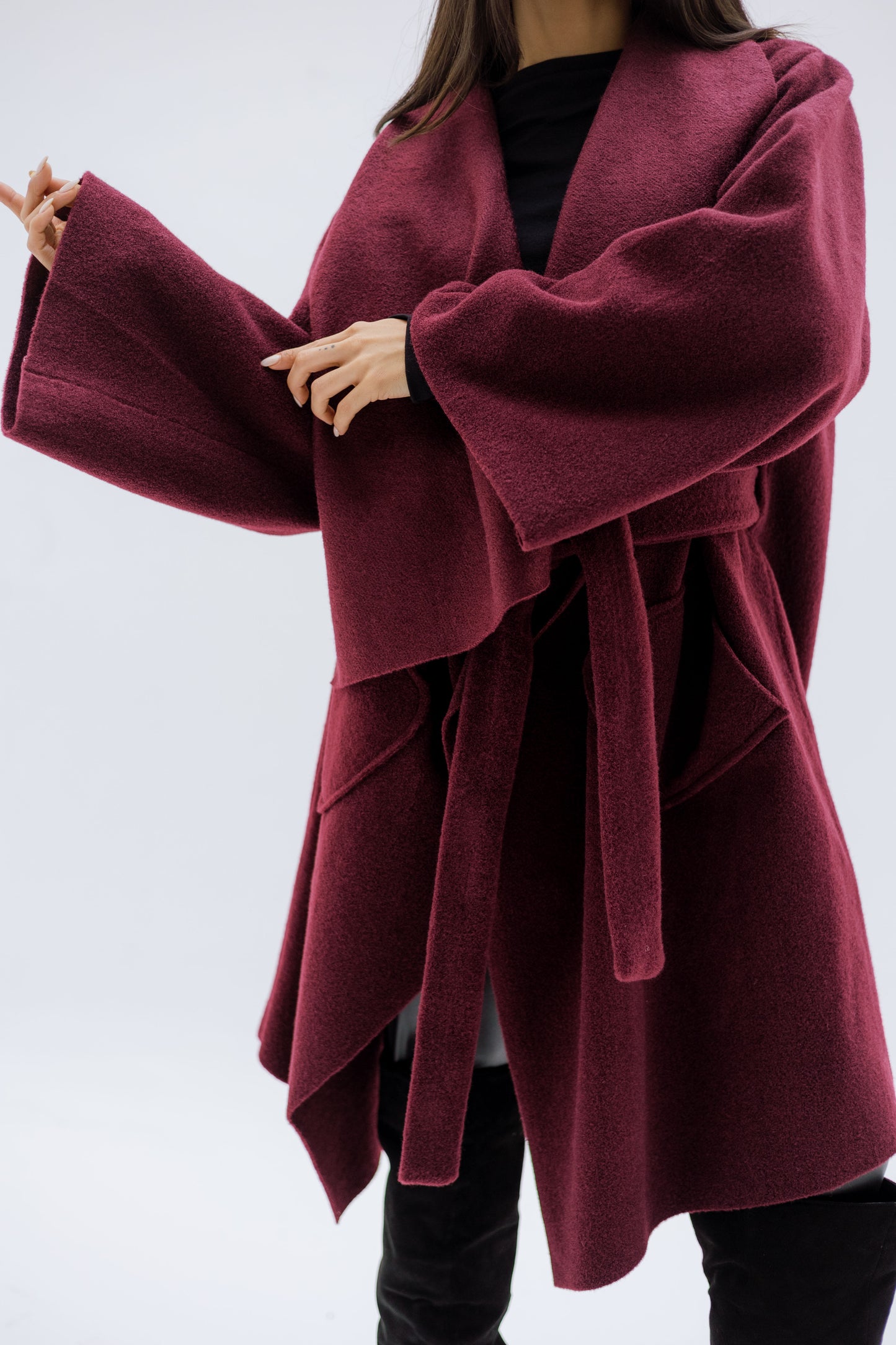 THE VELA WRAP COAT - BURGUNDY