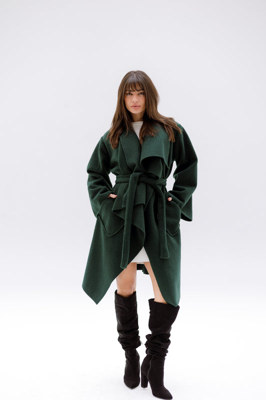 THE VELA WRAP COAT - EMERALD GREEN
