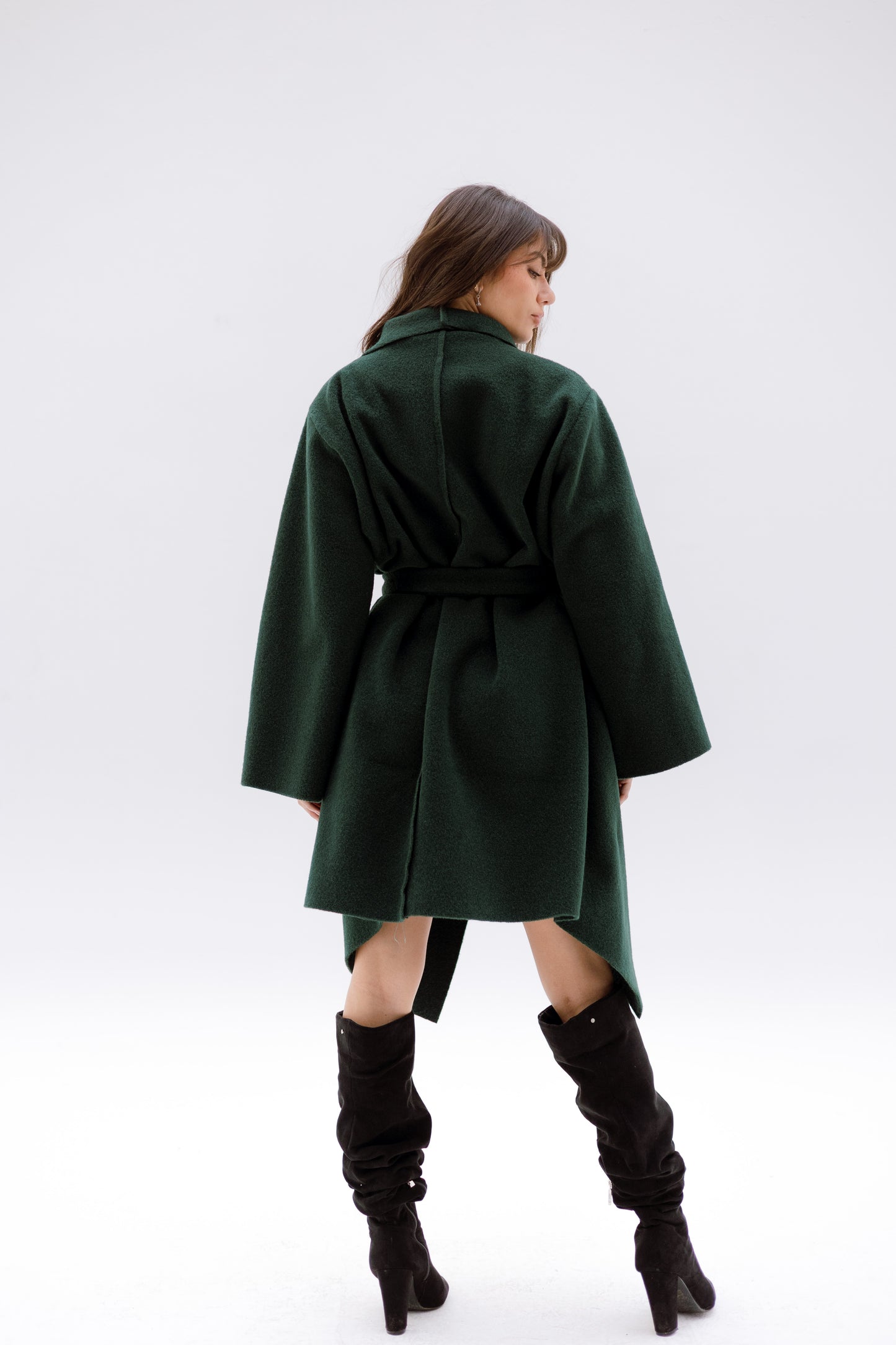 THE VELA WRAP COAT - EMERALD GREEN