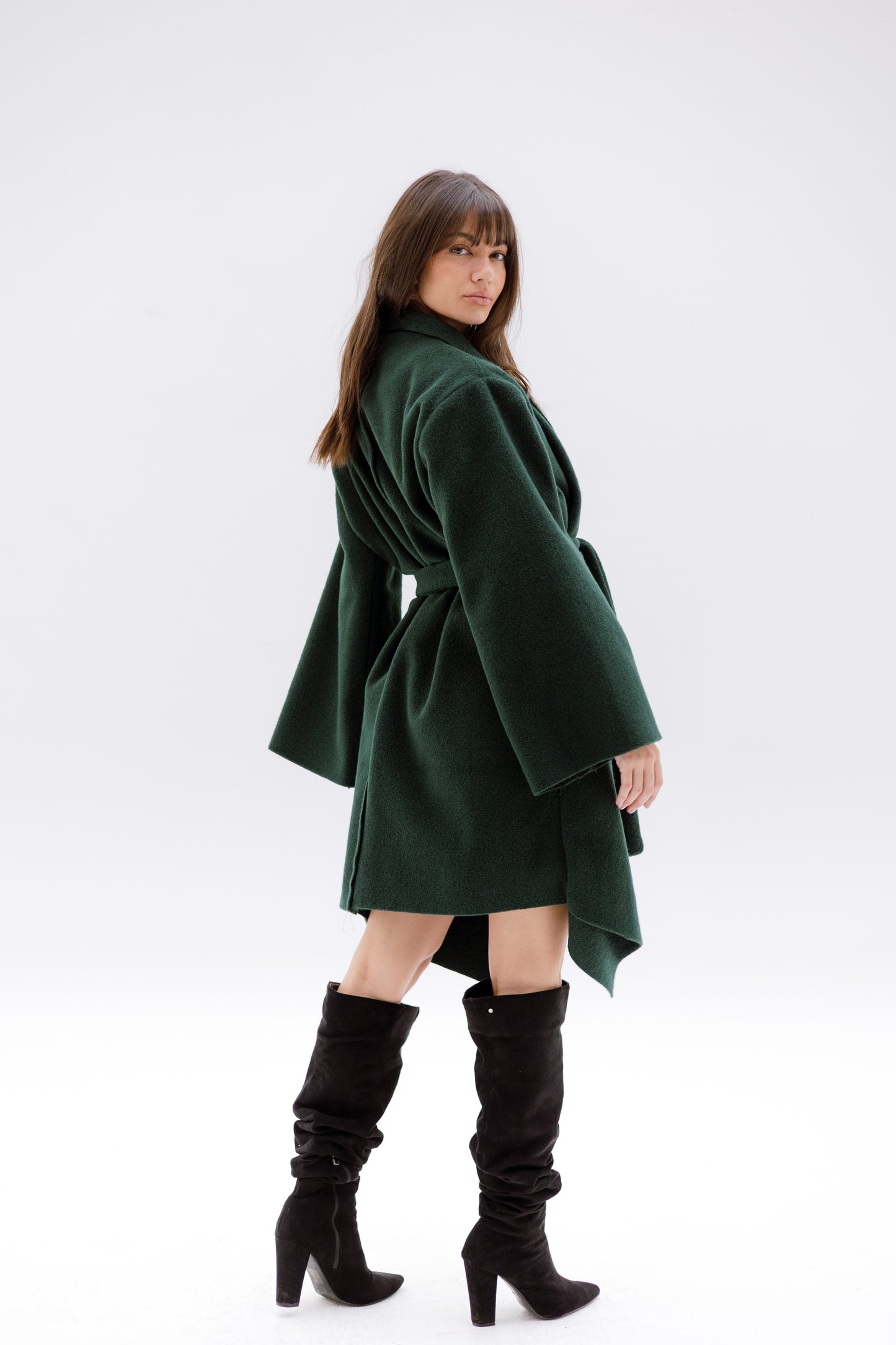 THE VELA WRAP COAT - EMERALD GREEN