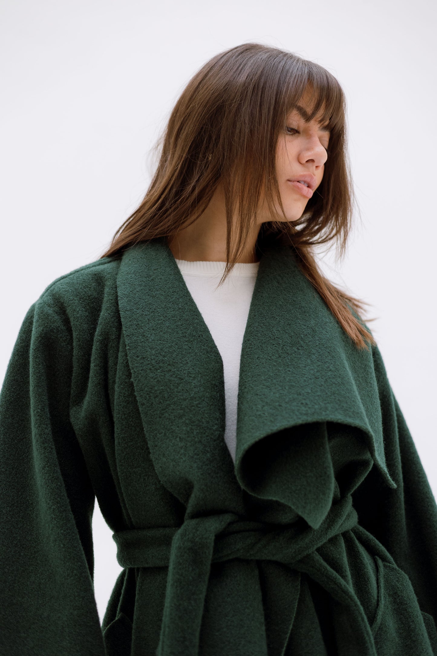 THE VELA WRAP COAT - EMERALD GREEN