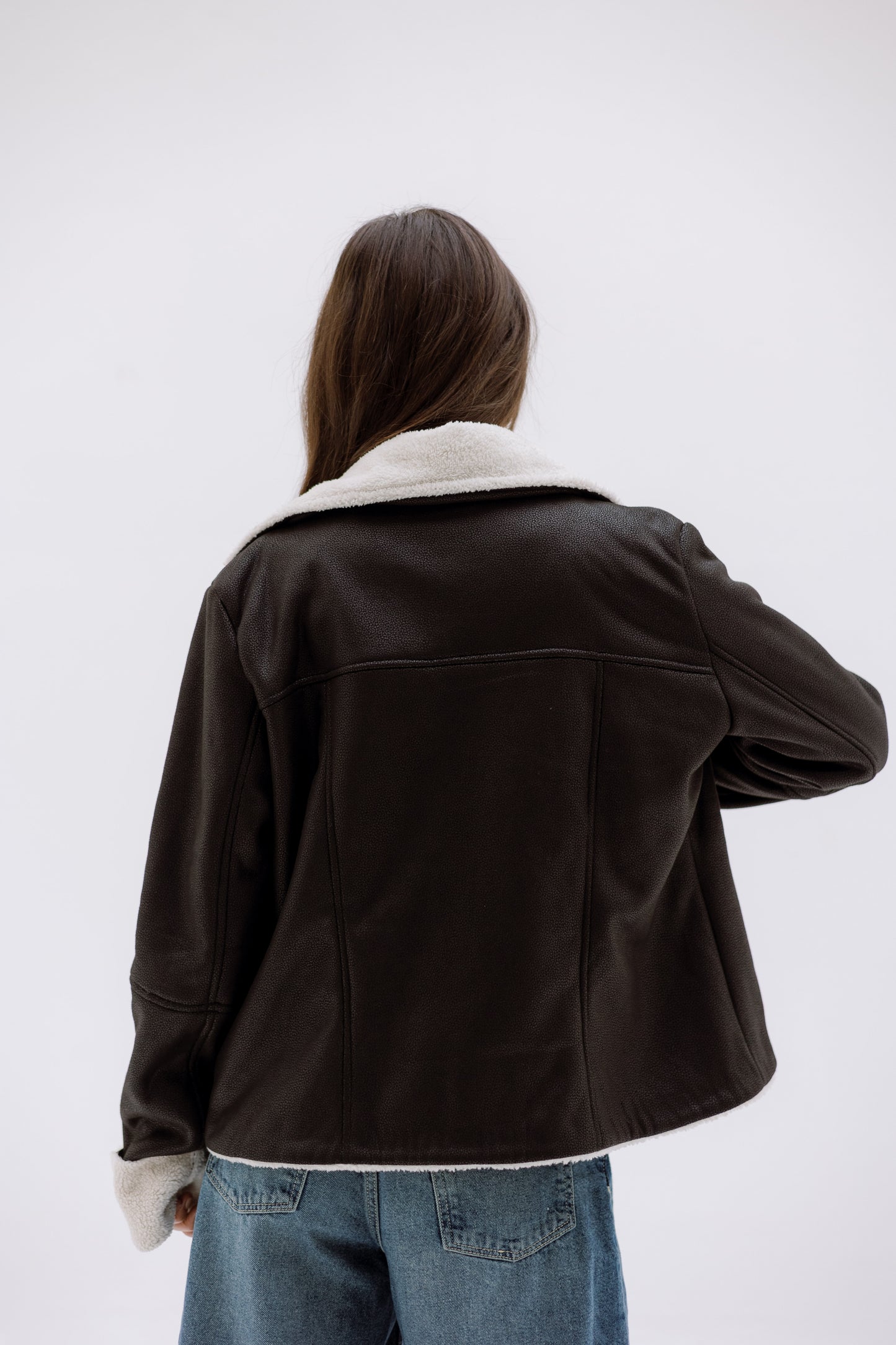 Teddy leather jacket- BLACK