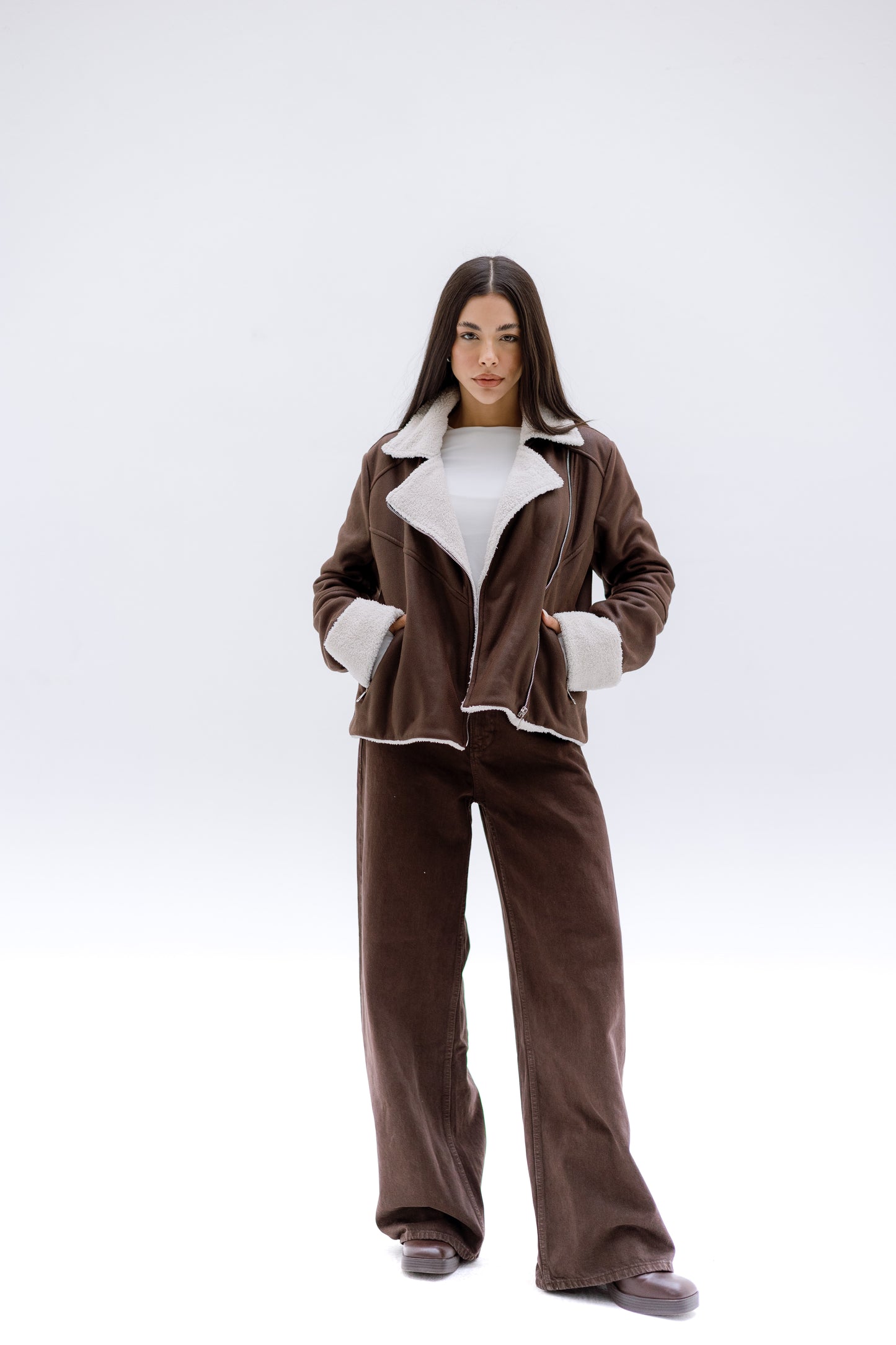 Teddy leather jacket - BROWN