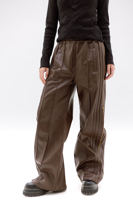 Zipper leather pants - Brown