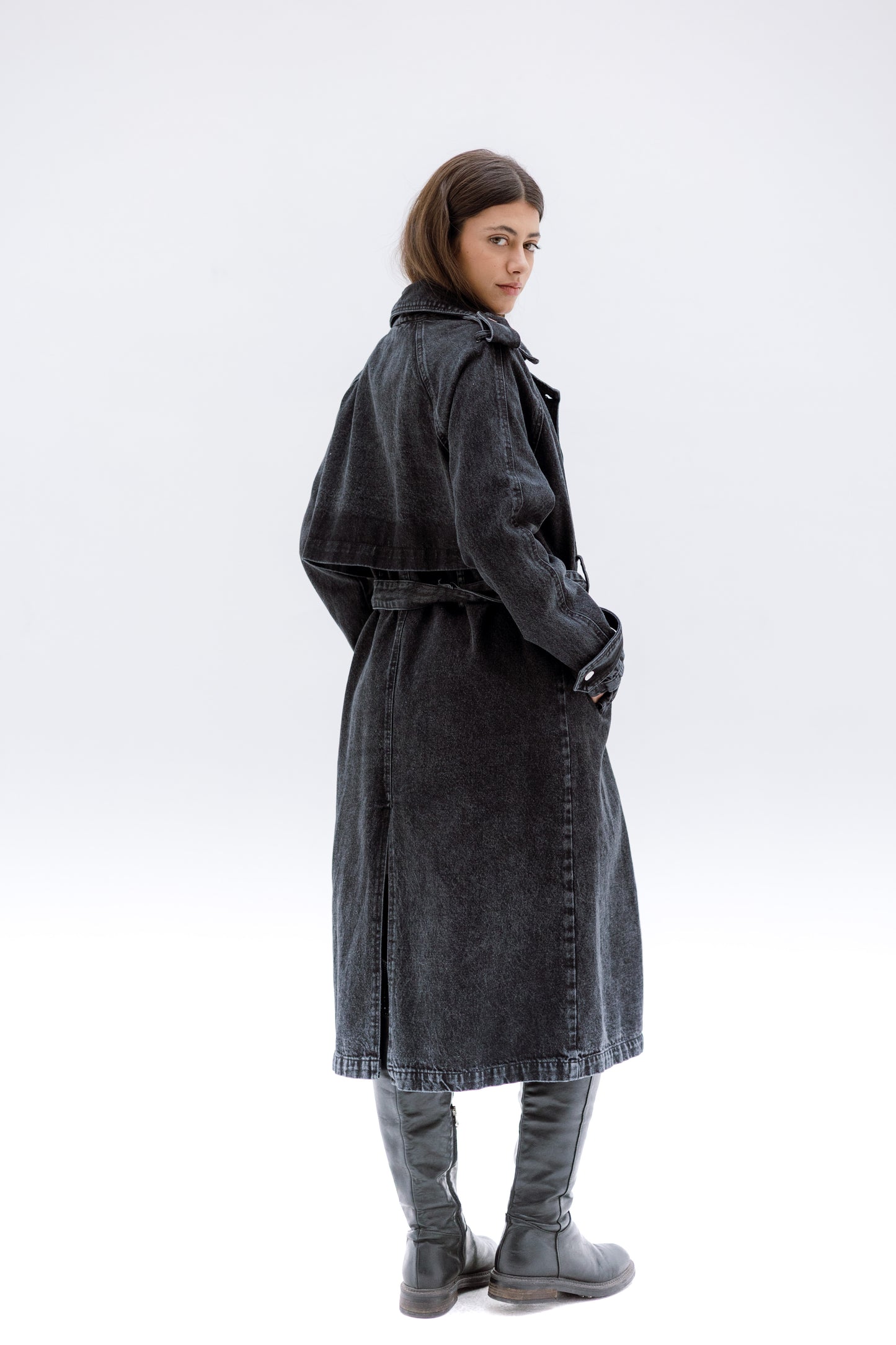 Denim trench coat - BLACK
