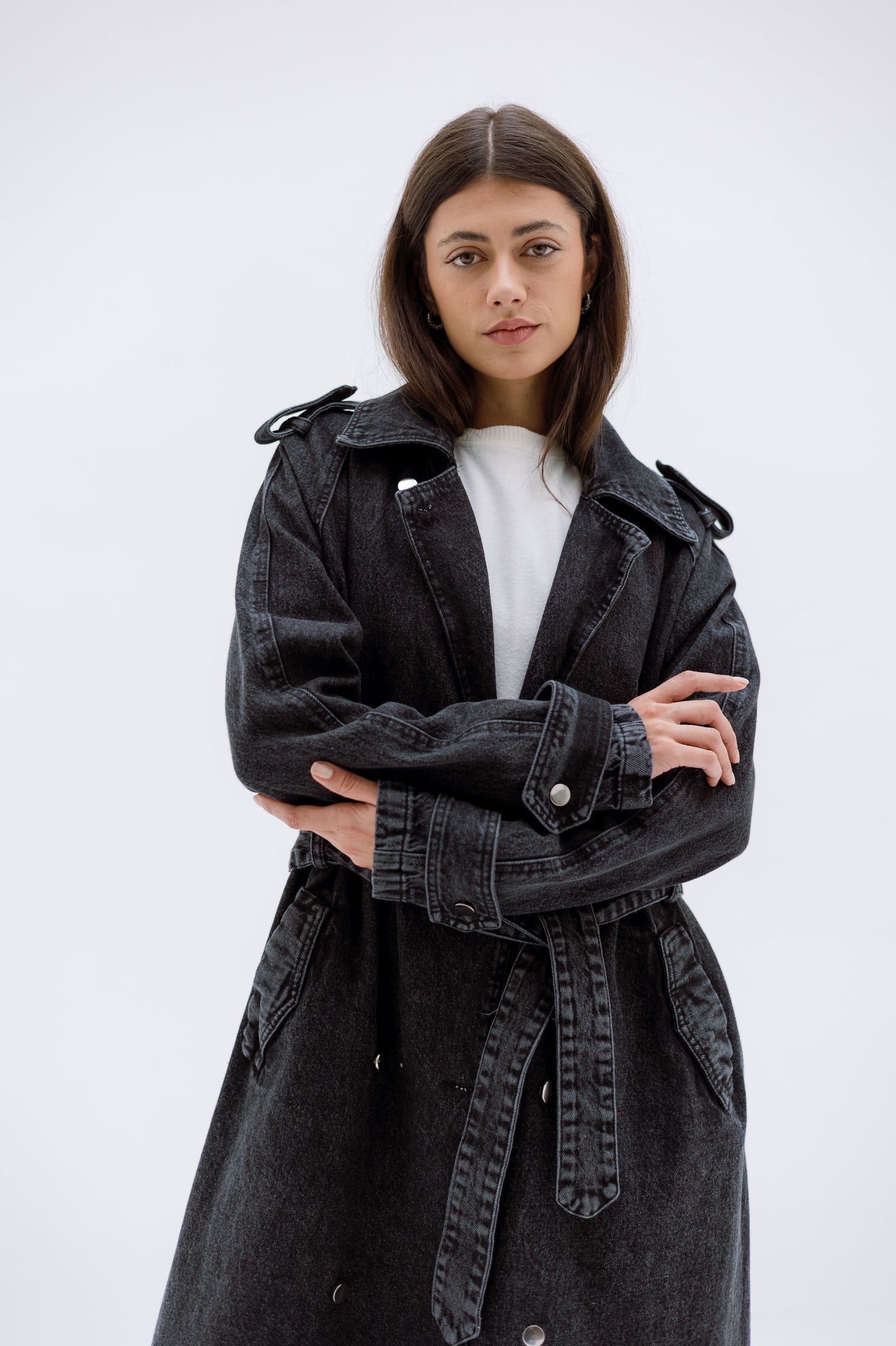 Denim trench coat - BLACK