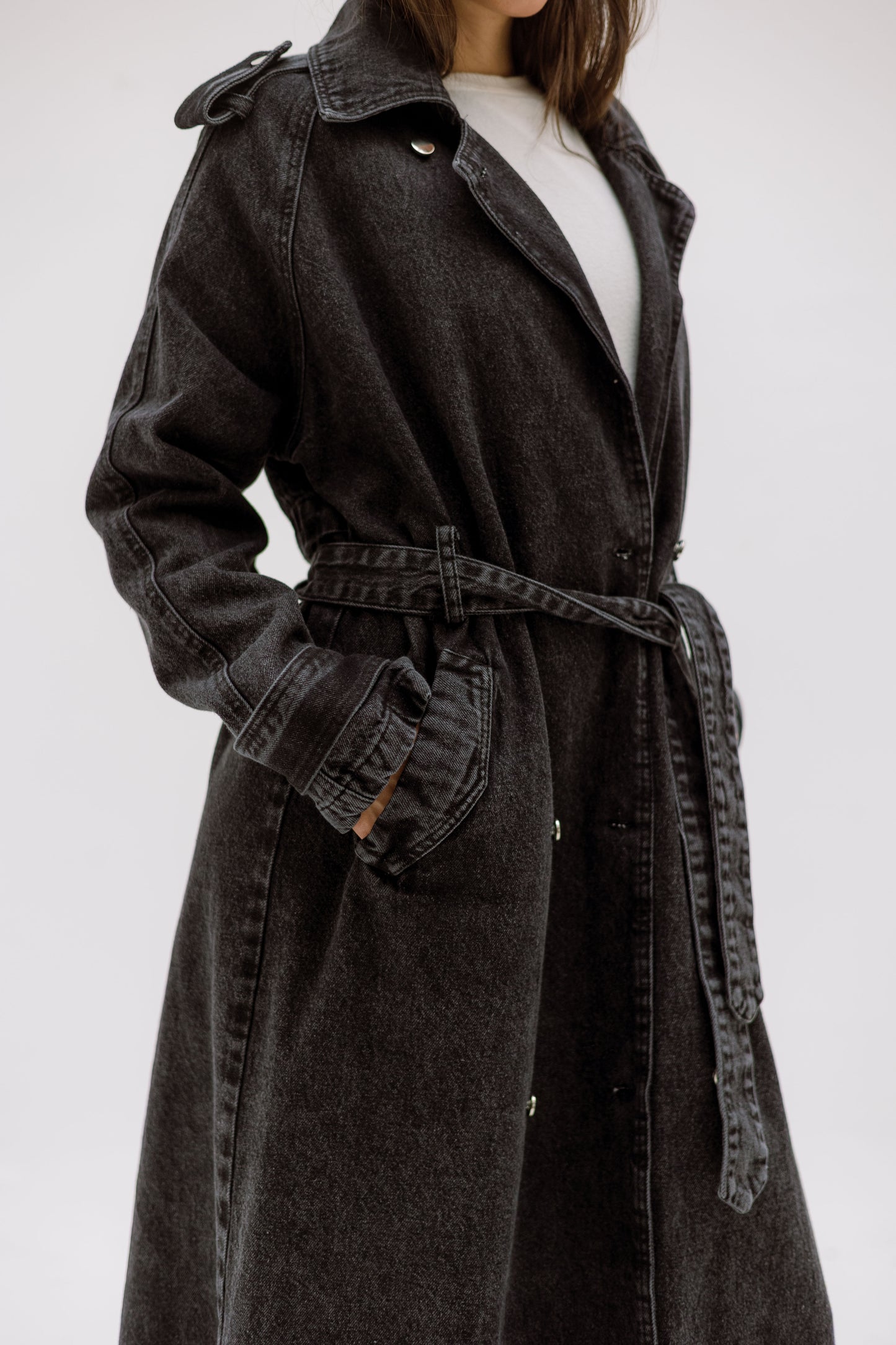 Denim trench coat - BLACK