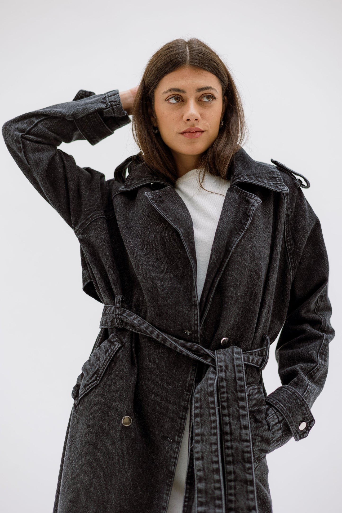 Denim trench coat - BLACK