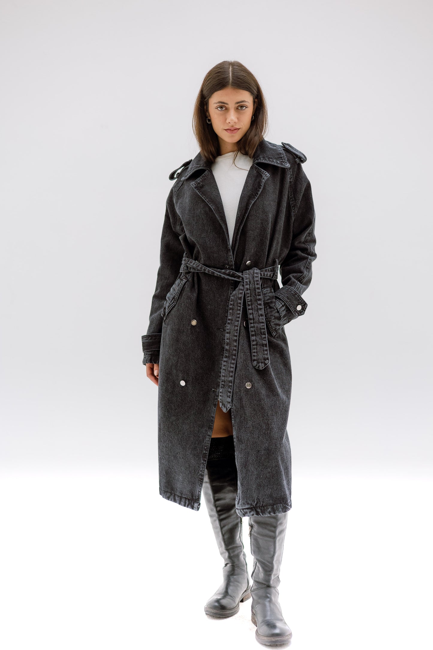 Denim trench coat - BLACK