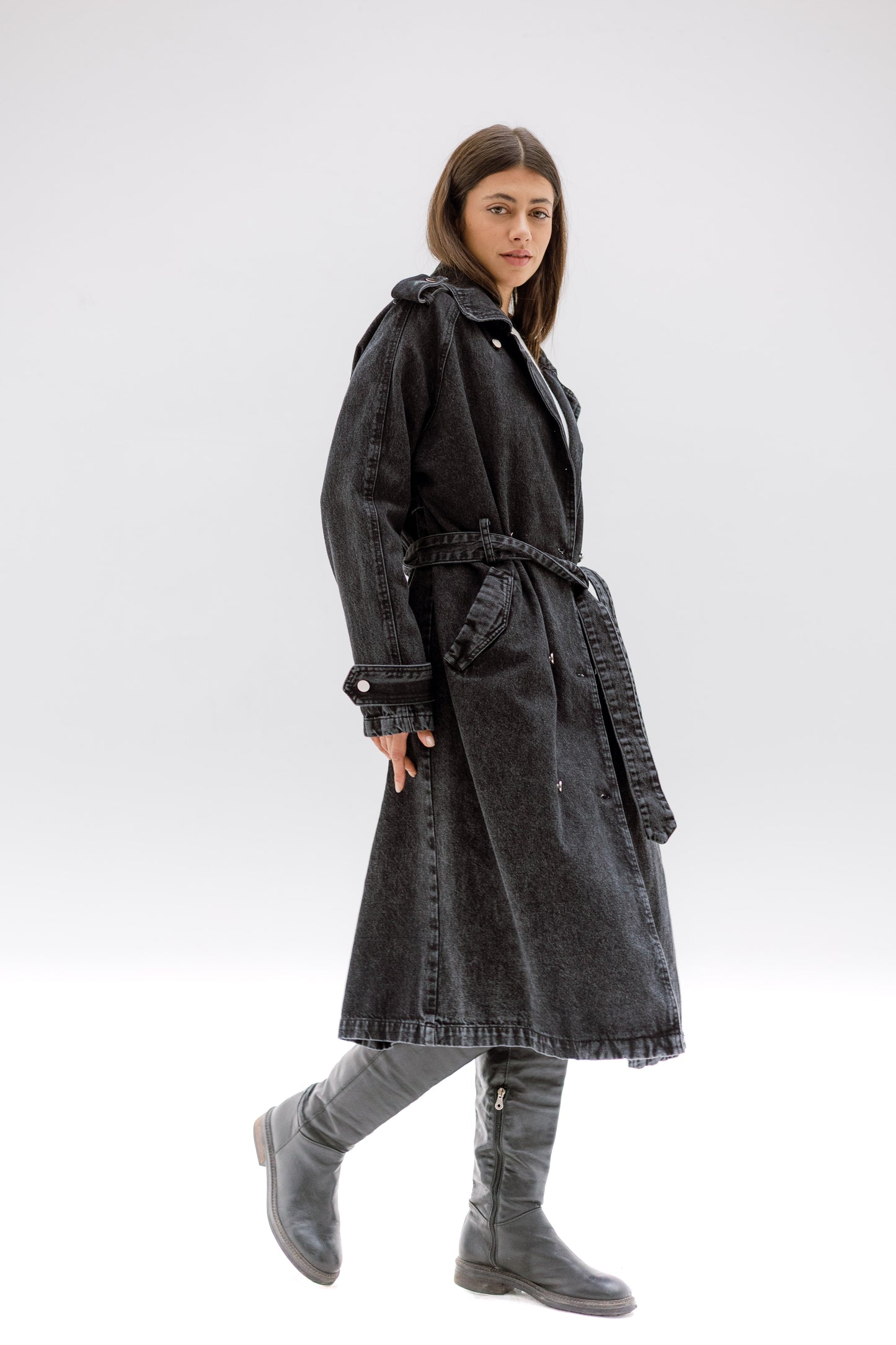 Denim trench coat - BLACK