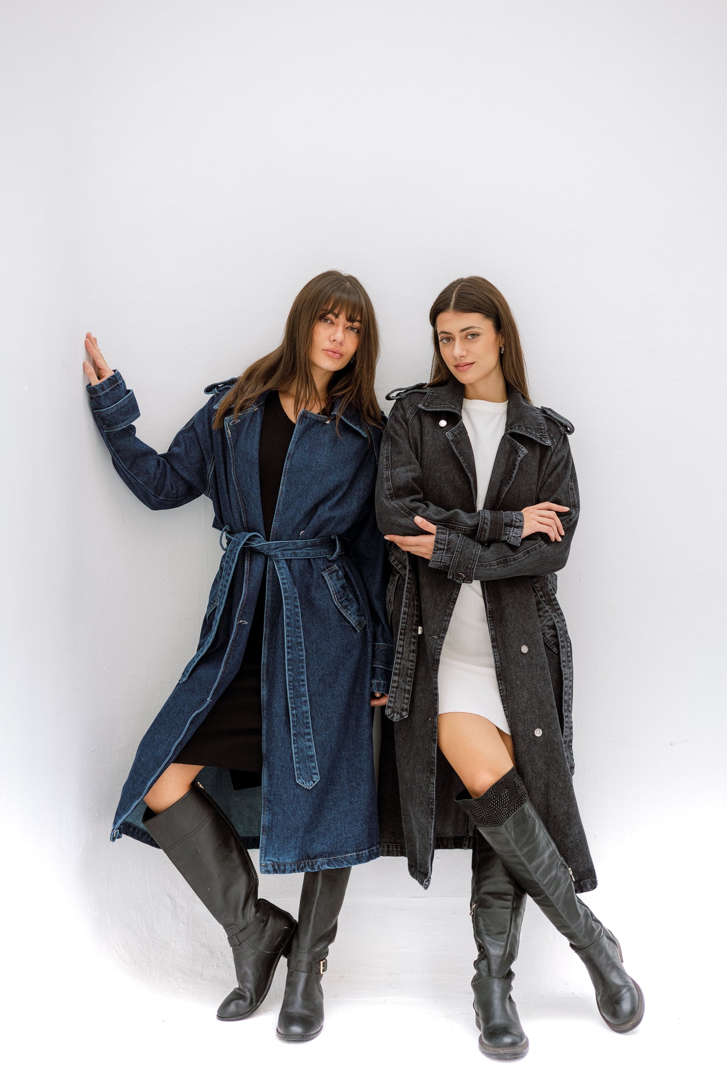 Denim trench coat - BLACK