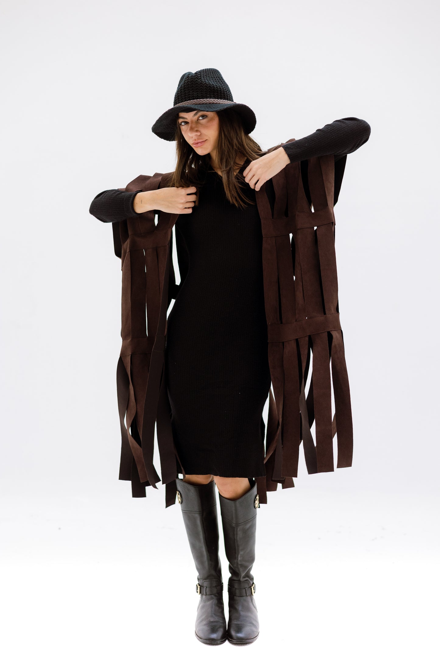 Cut out fringes cardigan - BROWN