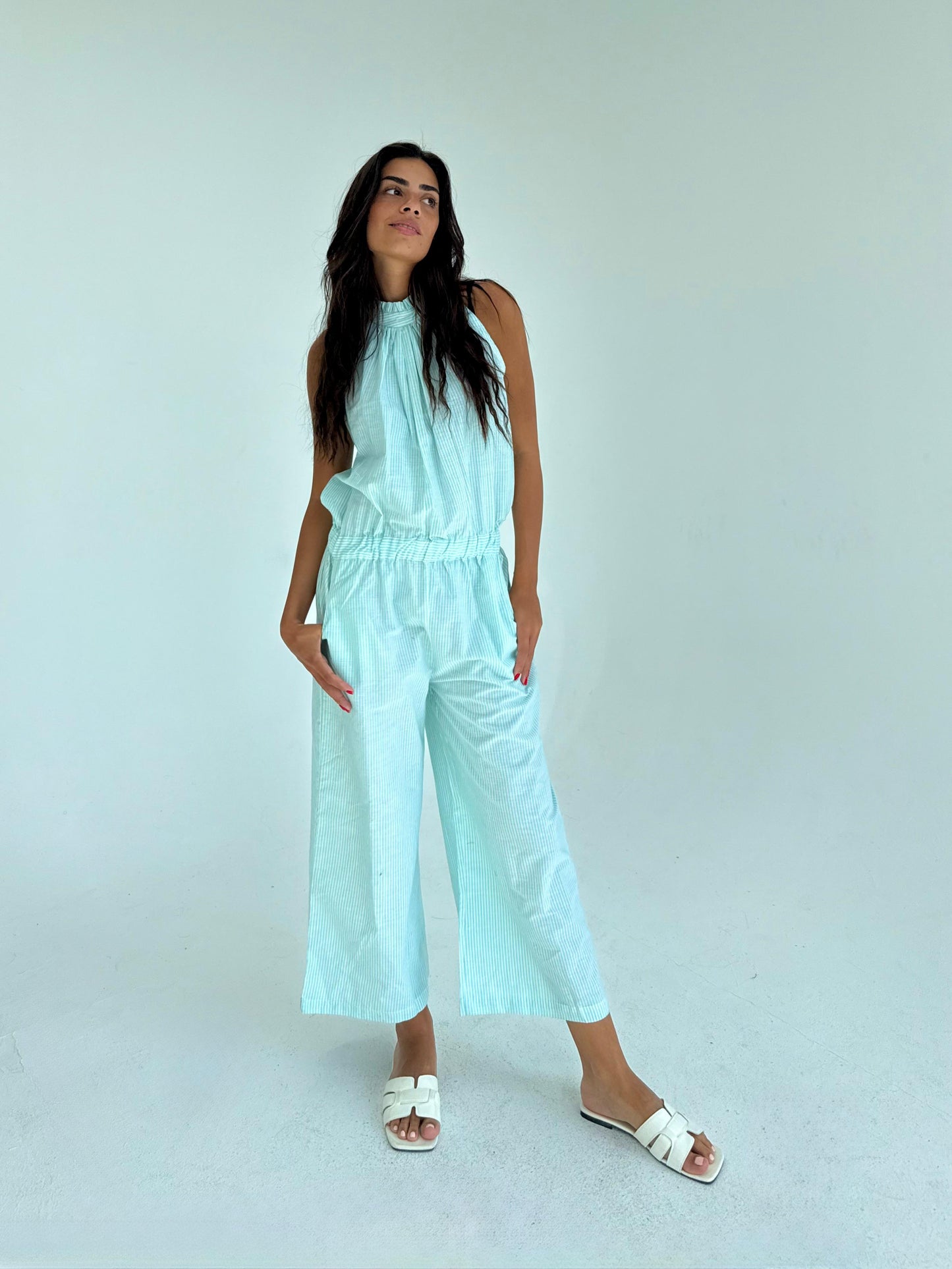 sleeveless Stripped jump suite
