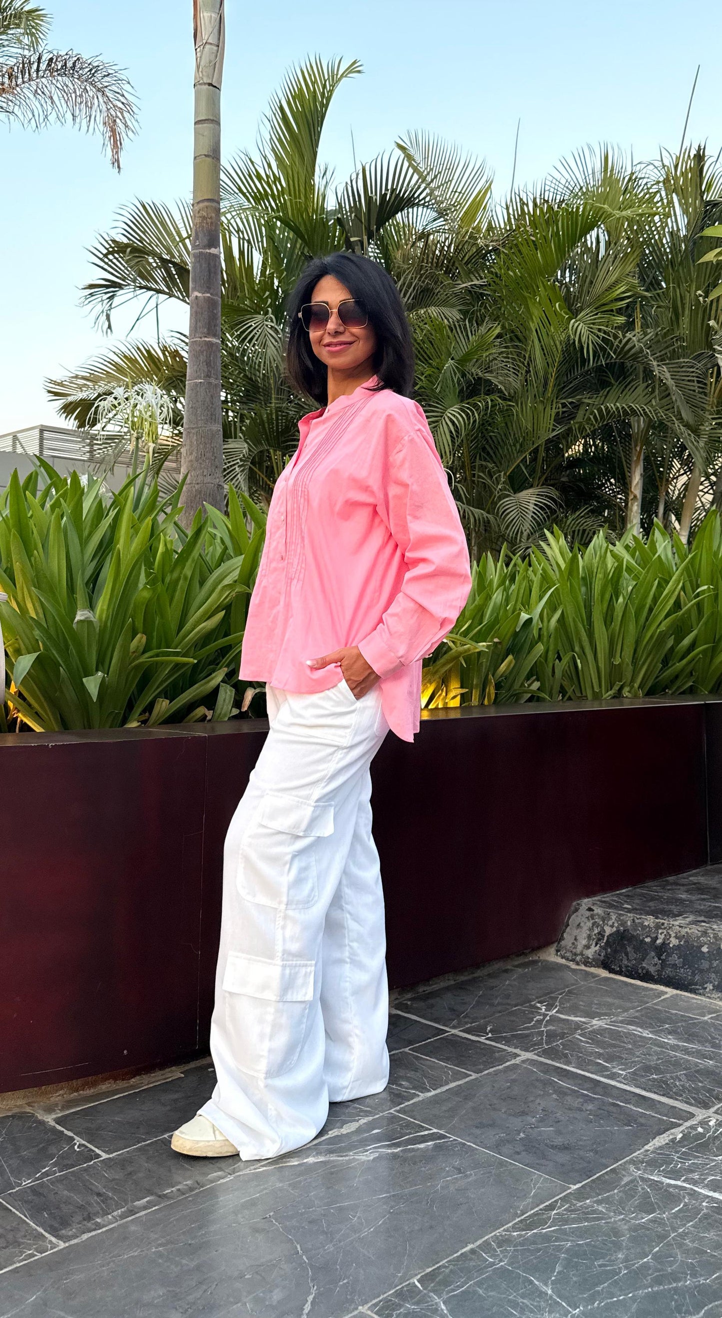 White Cargo linen pants
