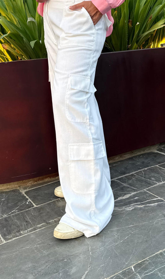 White Cargo linen pants
